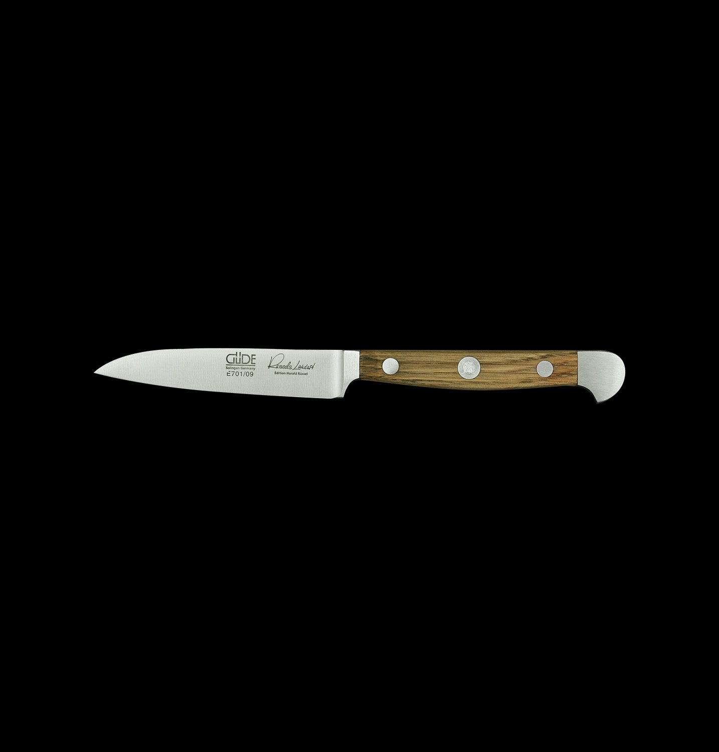 Gude Alpha Barrel Oak Series Forged Double Bolster Paring Knife 3.5", Oakwood Handle - GuedeUSA
