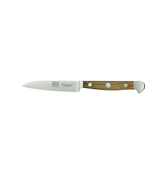 Gude Alpha Barrel Oak Series Forged Double Bolster Paring Knife 3-1/2-in, Oak Wood Handle