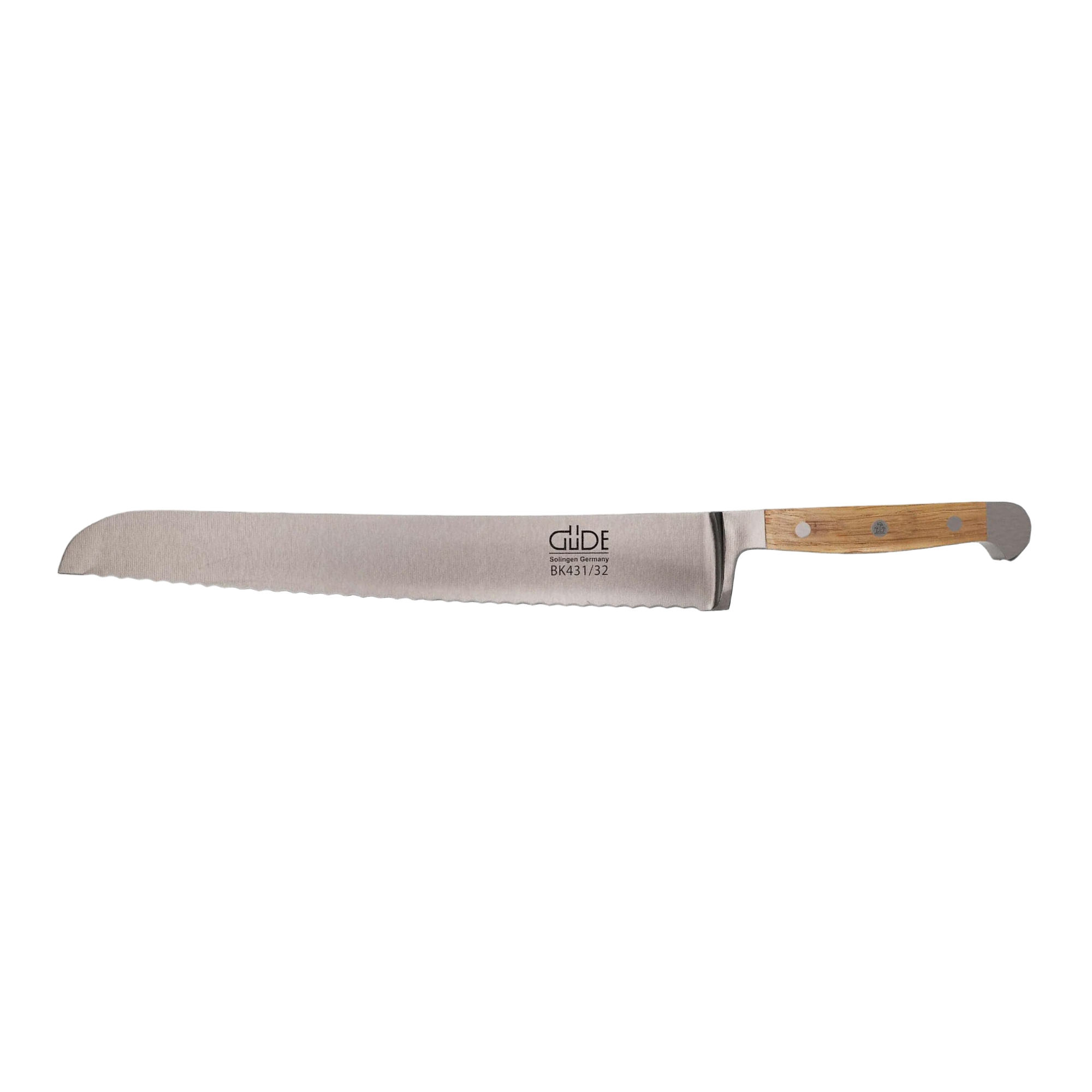 Güde Alpha BK Bread Knife 12-in with oak wood handle, hand-forged in Solingen, Germany