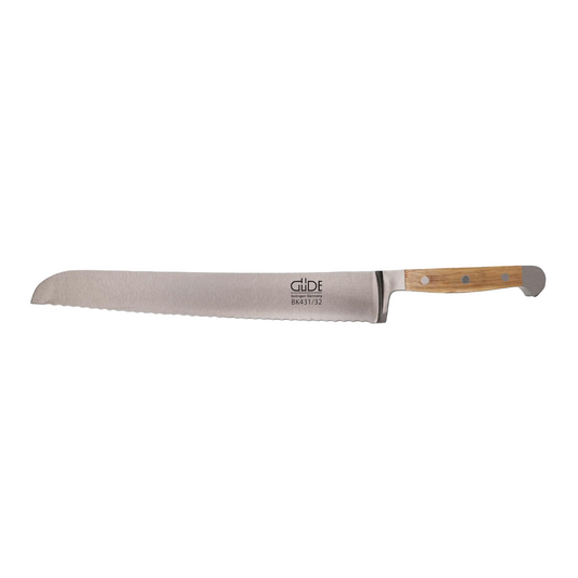 Gude Alpha BK Series Forged Double Bolster Bread Knife 12-in, Oak Wood Handle - Gude Shop USA