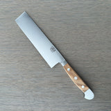 Güde Alpha Olive Nakiri Vegetable Knife 7-in with olive wood handle, hand-forged in Solingen, Germany