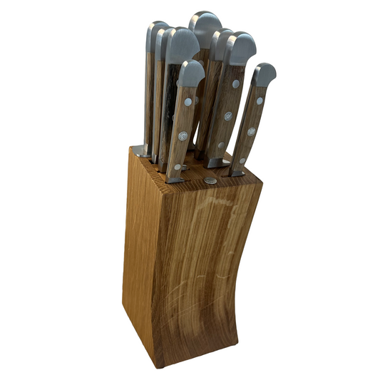 Gude Alpha Barrel Oak Series 9-Piece Knife Block Set, Oak Wood Handle