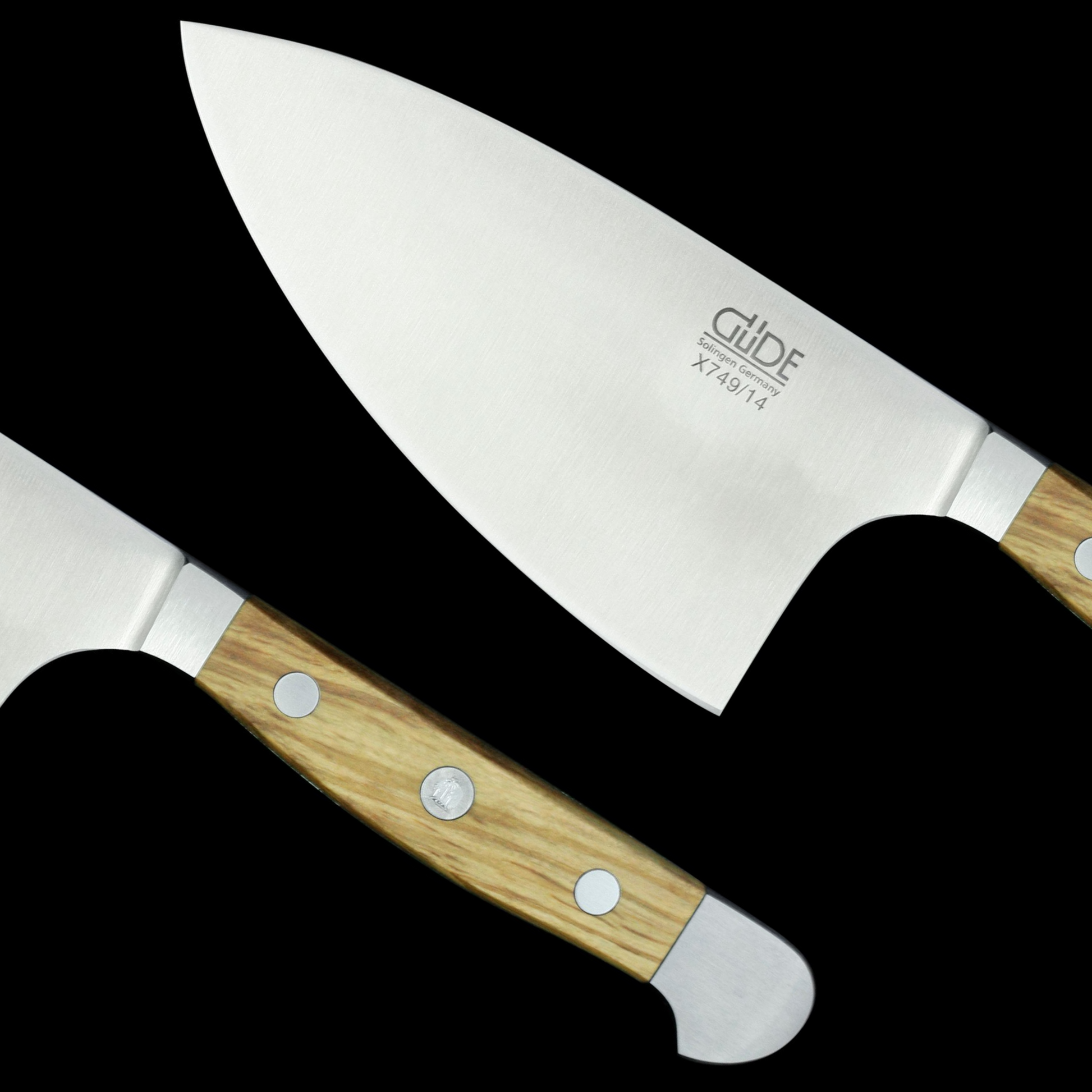 Gude Alpha Olive Series Forged Double Bolster Herb Knife 5", Olivewood Handle - GuedeUSA