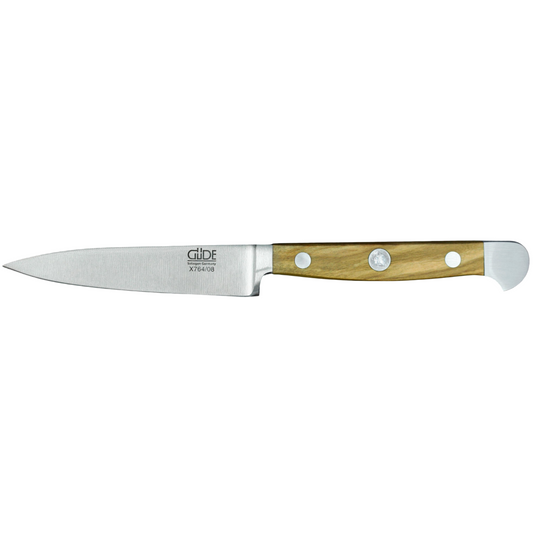 Gude Alpha Olive Series Forged Double Bolster Paring Knife 3-in, Olivewood Handle