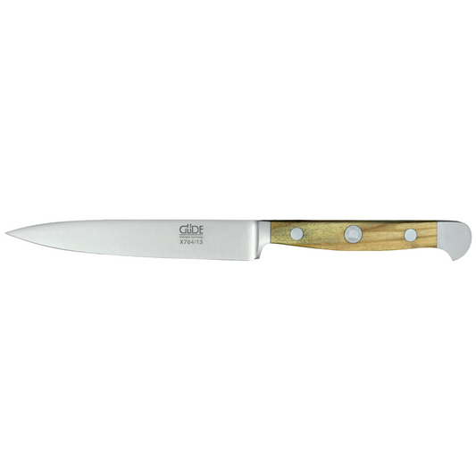 Gude Alpha Olive Series Forged Double Bolster Utility Knife 5-in, Olivewood Handle