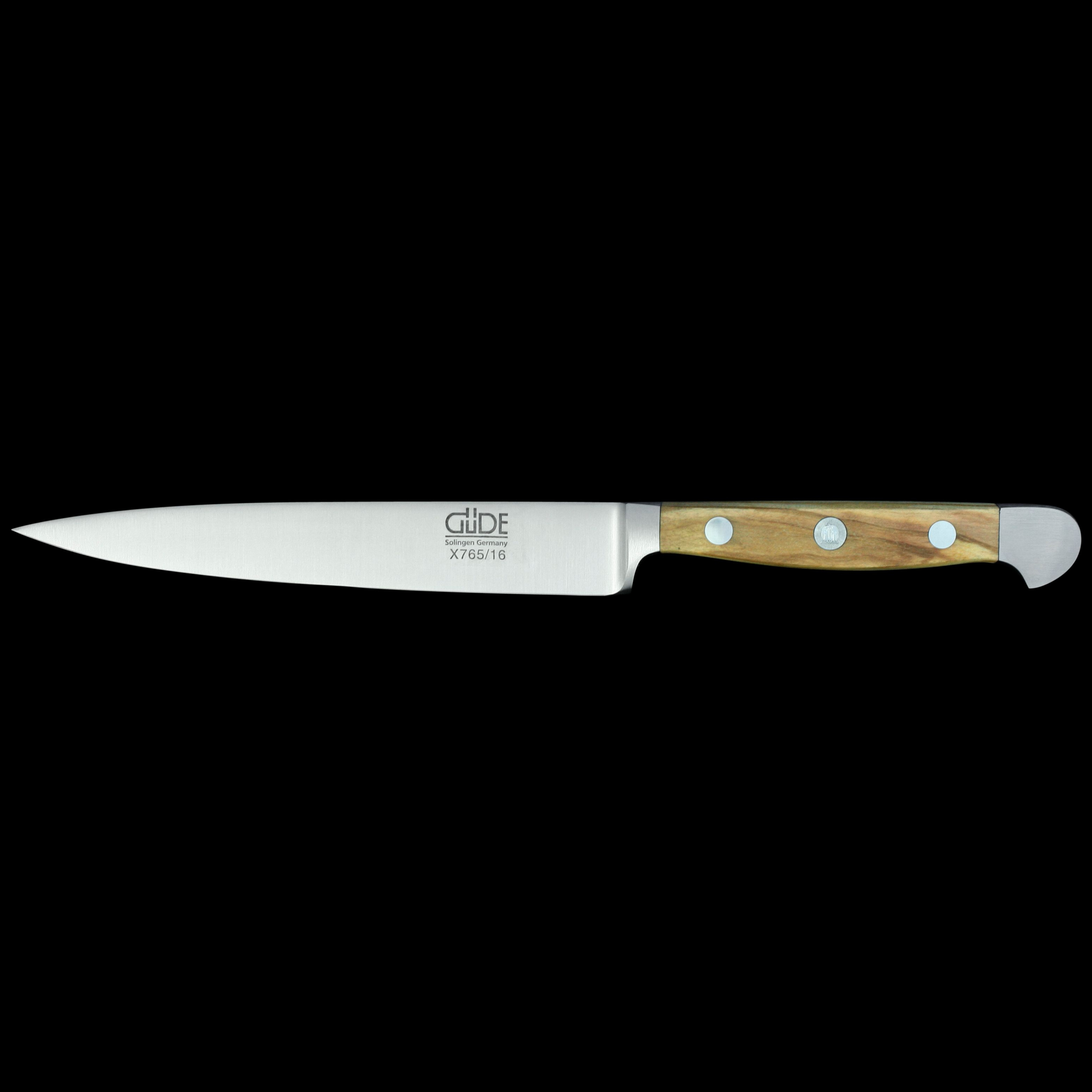 Gude Alpha Olive Series Forged Double Bolster Slicing Knife 6",  Olivewood Handle - GuedeUSA