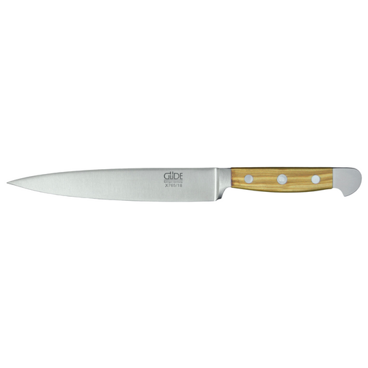 Gude Alpha Olive Series Forged Double Bolster Flexible Fillet Knife 7-in, Olivewood Handle