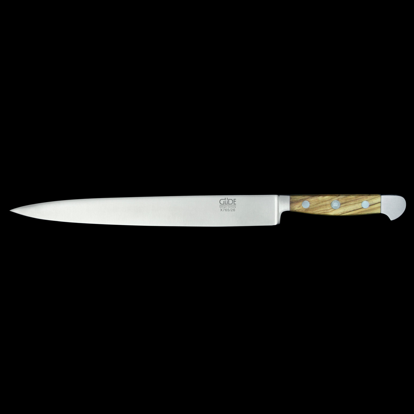 Gude Alpha Olive Series Forged Double Bolster Slicing Knife 10", Olivewood Handle - GuedeUSA