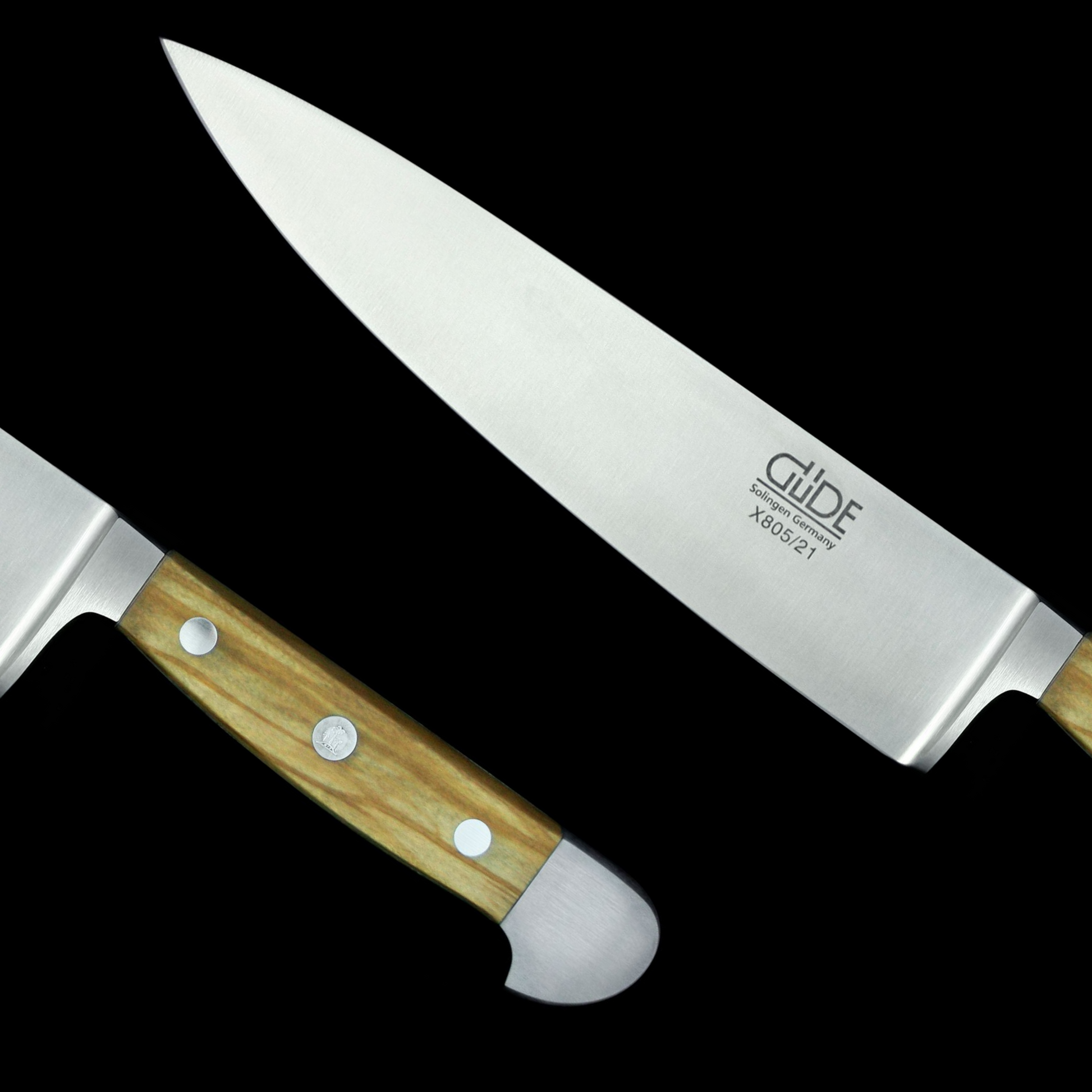 Gude Alpha Olive Series Forged Double Bolster Chef Knife 8", Olivewood Handle - GuedeUSA