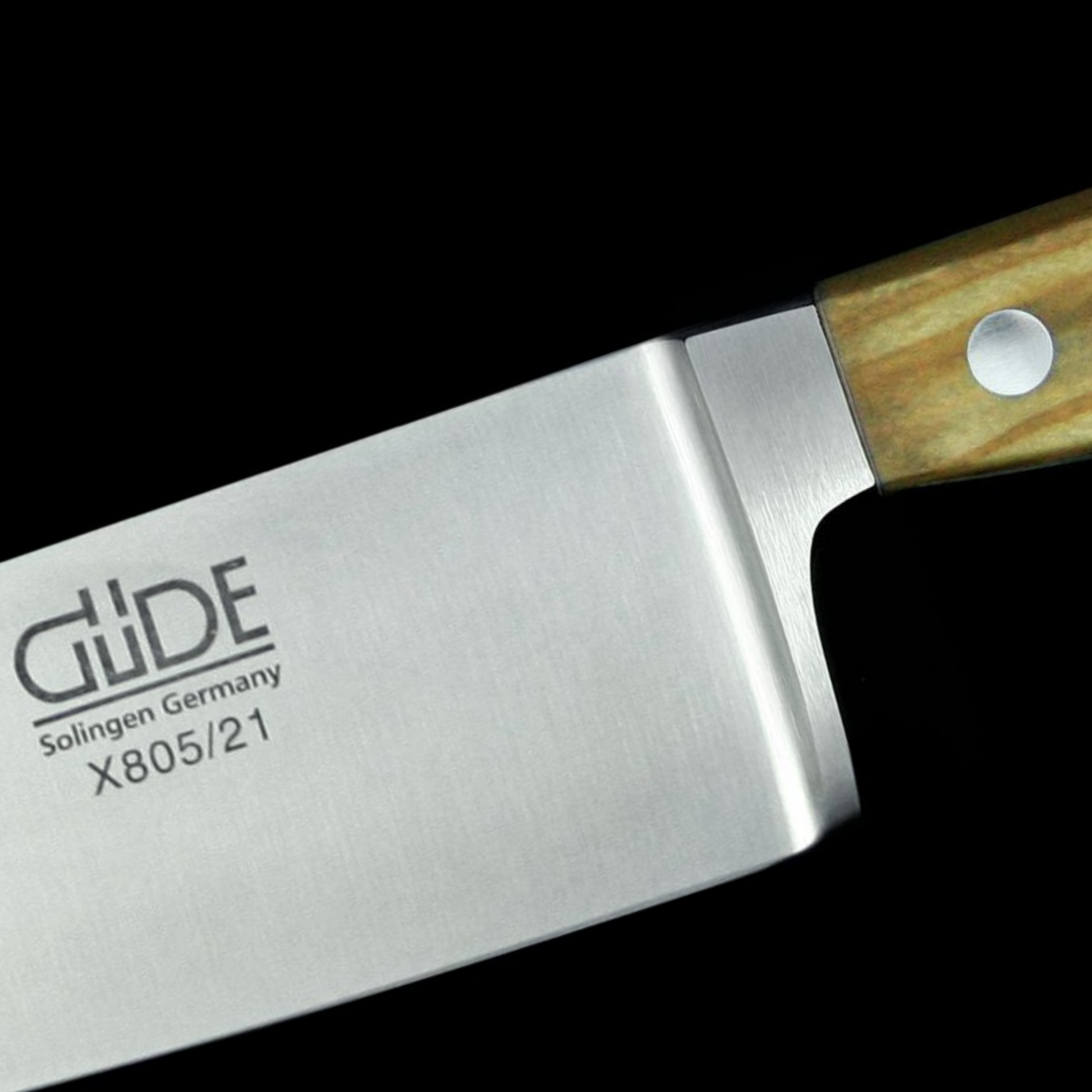 Gude Alpha Olive Series Forged Double Bolster Chef Knife 8", Olivewood Handle - GuedeUSA