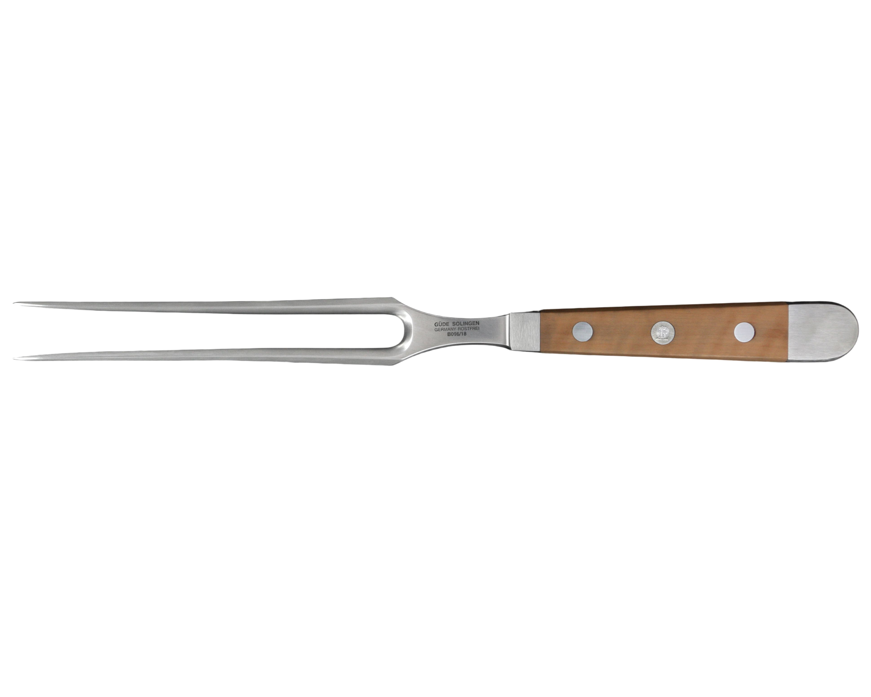 Güde Alpha Pear Meat Fork 7-in with luxury pear wood handle, hand-forged in Solingen, Germany