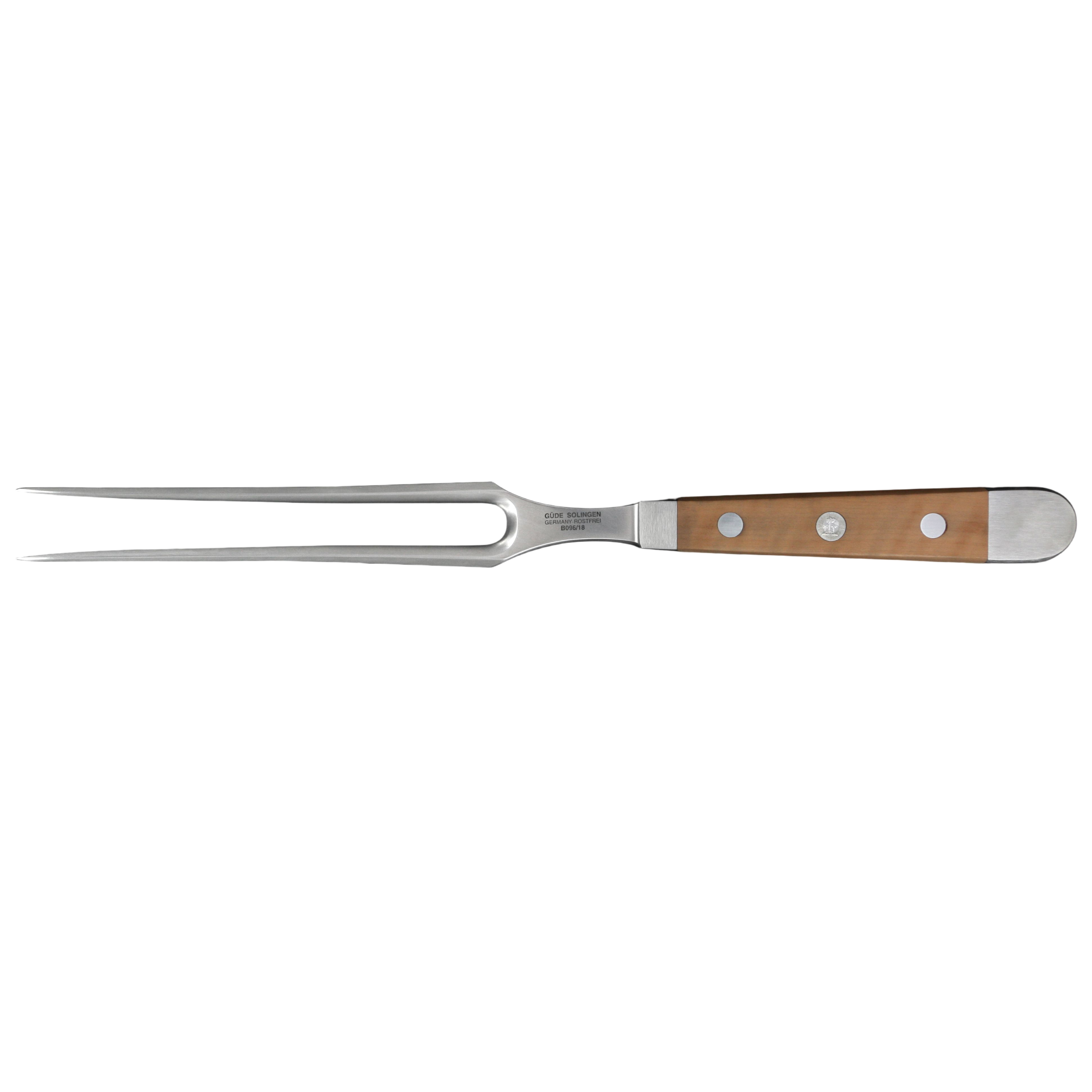 Güde Alpha Pear Meat Fork 7-in with luxury pear wood handle, hand-forged in Solingen, Germany