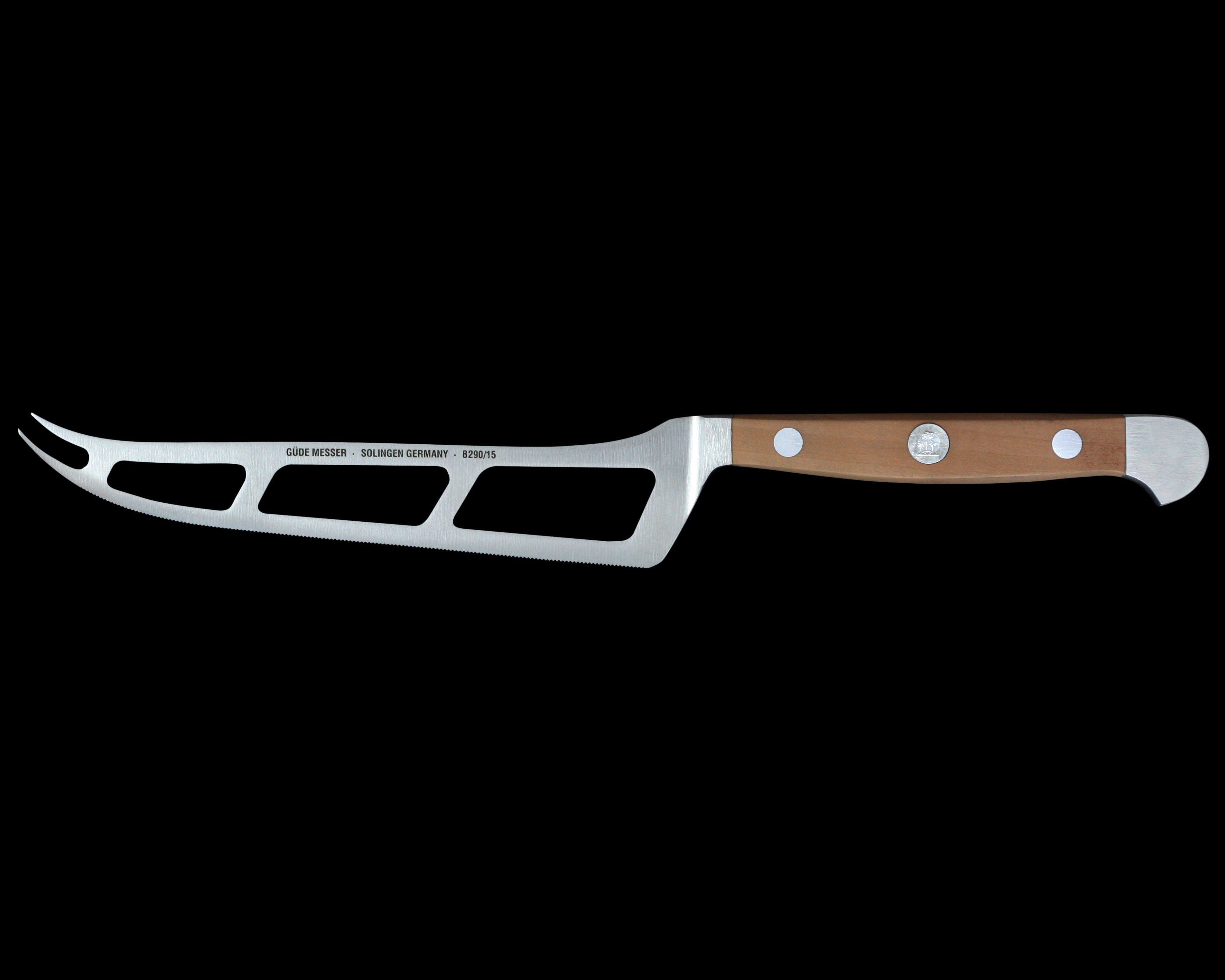 Gude Alpha Pear Series Forged Double Bolster Cheese Knife 6", Pearwood Handle and Serrated Blade - GuedeUSA
