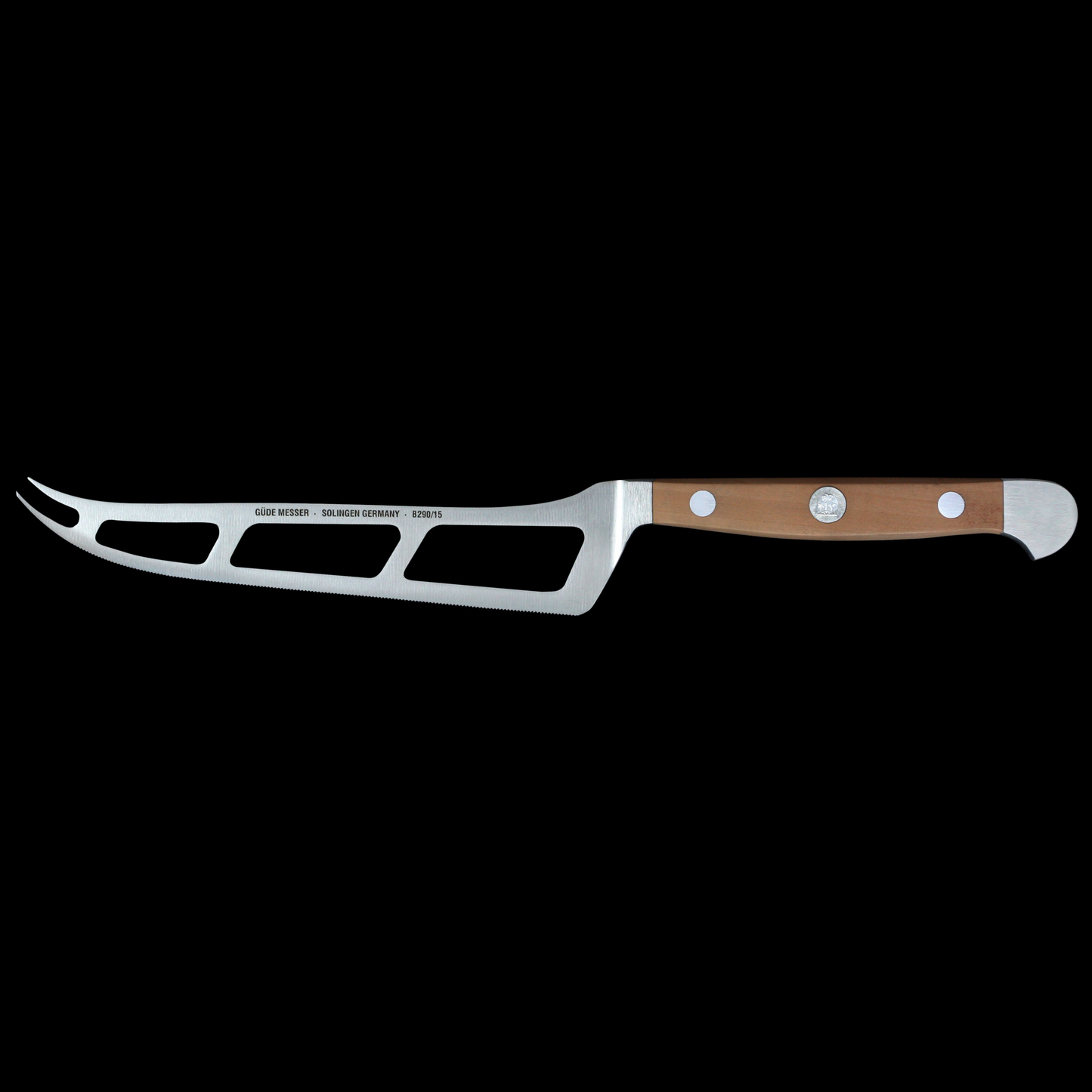 Gude Alpha Birne Series Forged Double Bolster Cheese Knife 6", Pearwood Handle and Serrated Blade - GuedeUSA