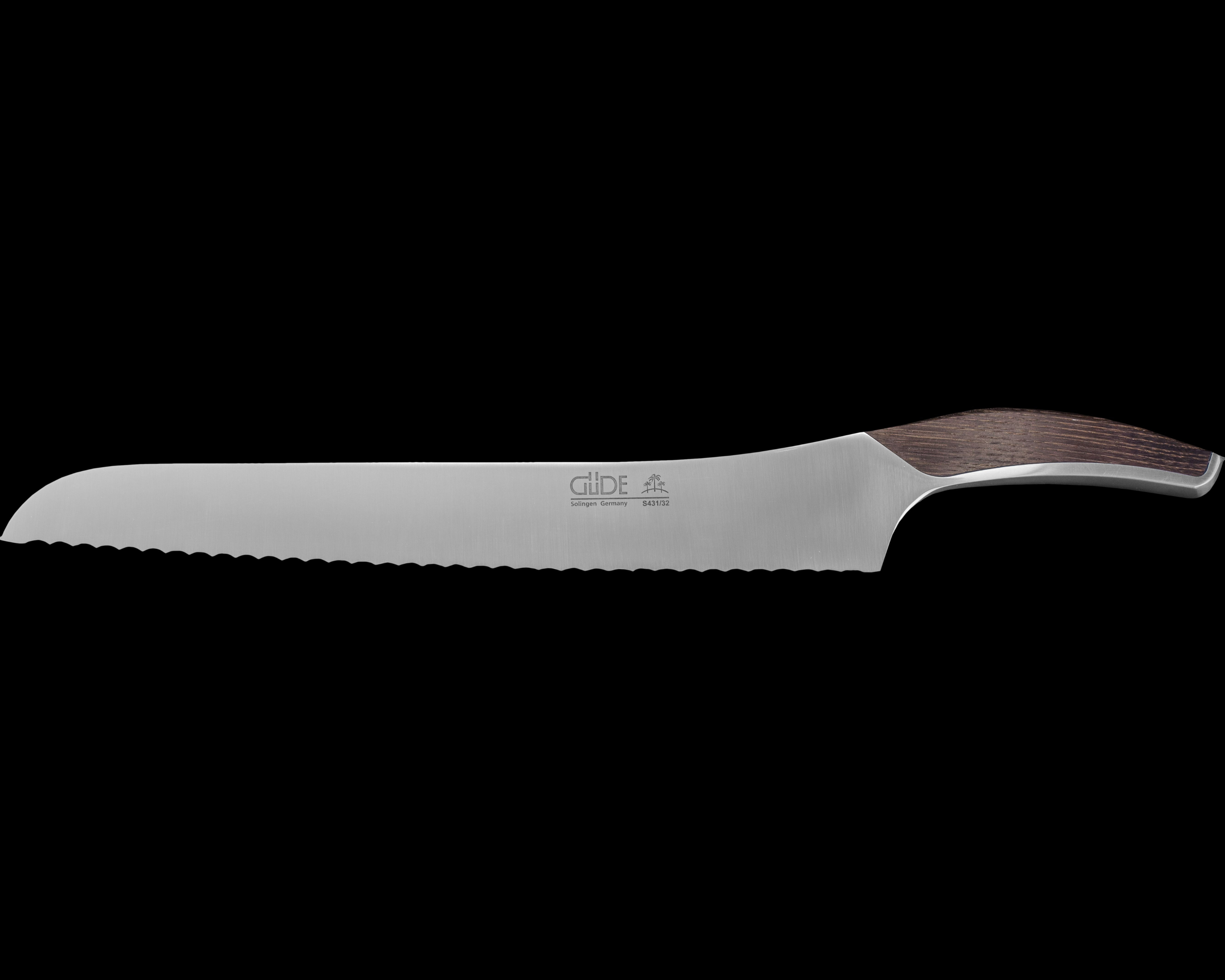 Gude Synchros Series Forged Bread Knife 12", Flamed Oakwood Handle and Serrated Blade - GuedeUSA