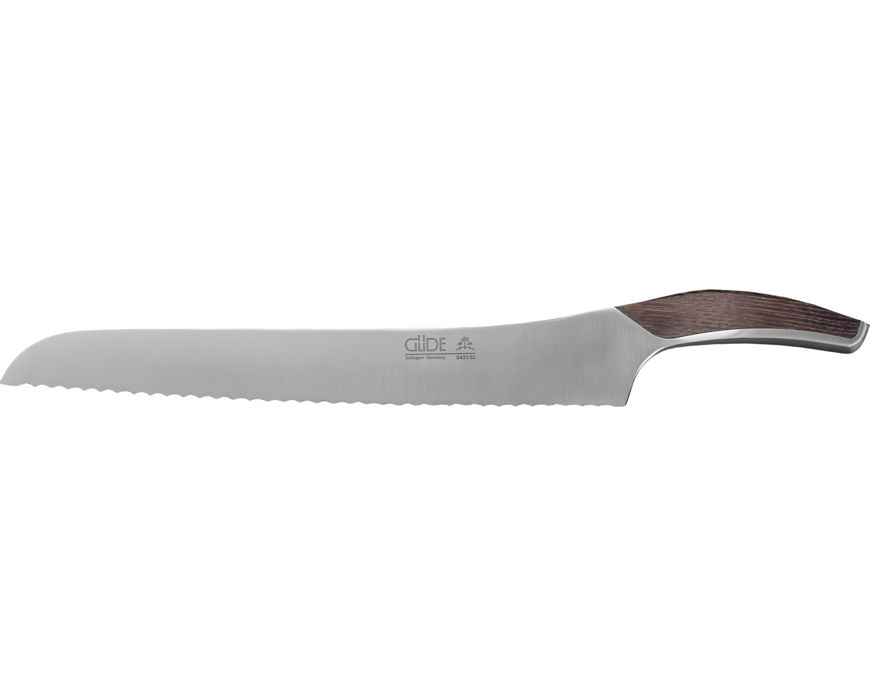 Gude SYNCHROS Series Forged Serrated Bread Knife 12-in, Smoked Oakwood Handle - Gude Shop USA