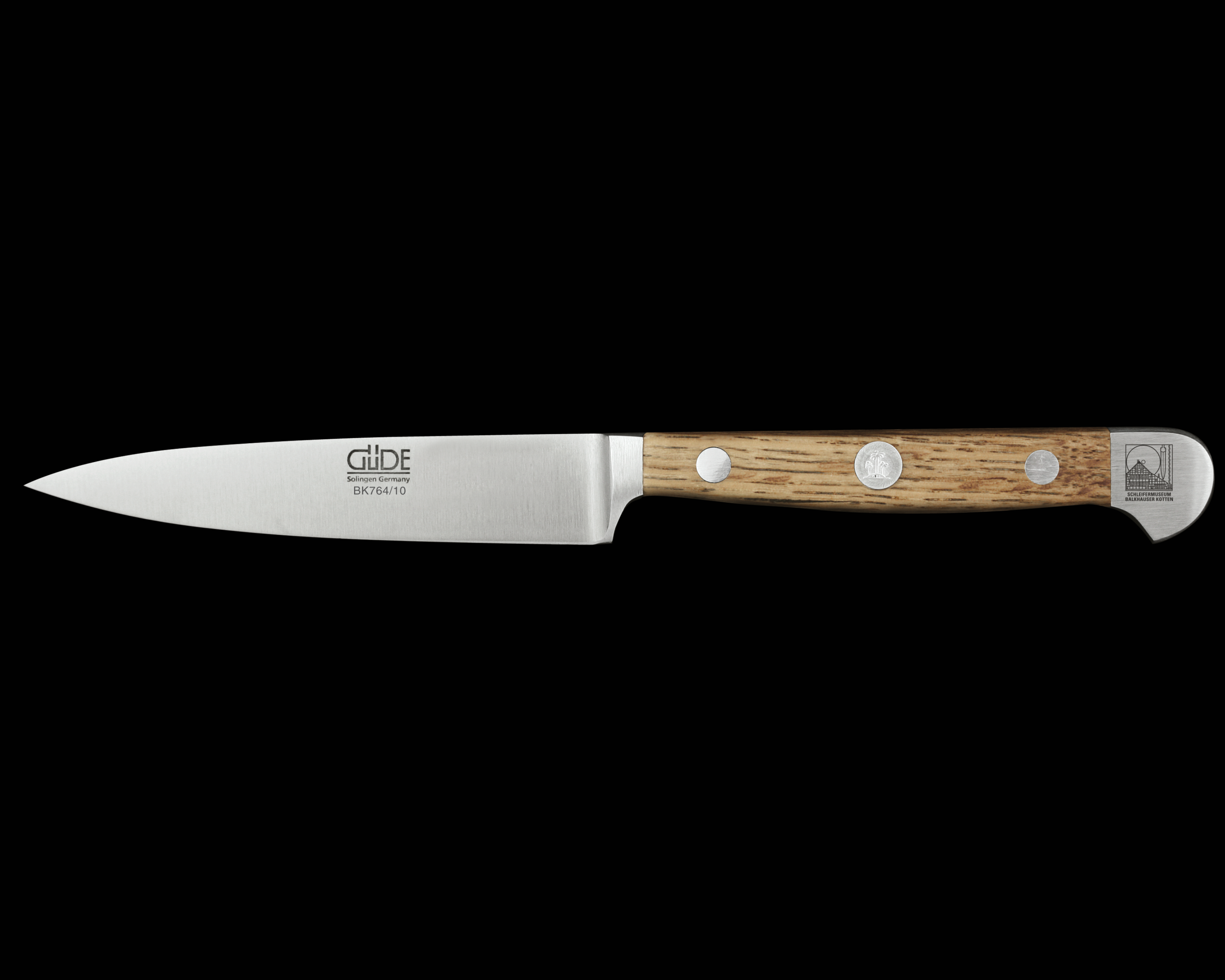Güde Alpha BK Series 4-inch Straight Paring Knife with a Balkhauser Kotten oak wood handle