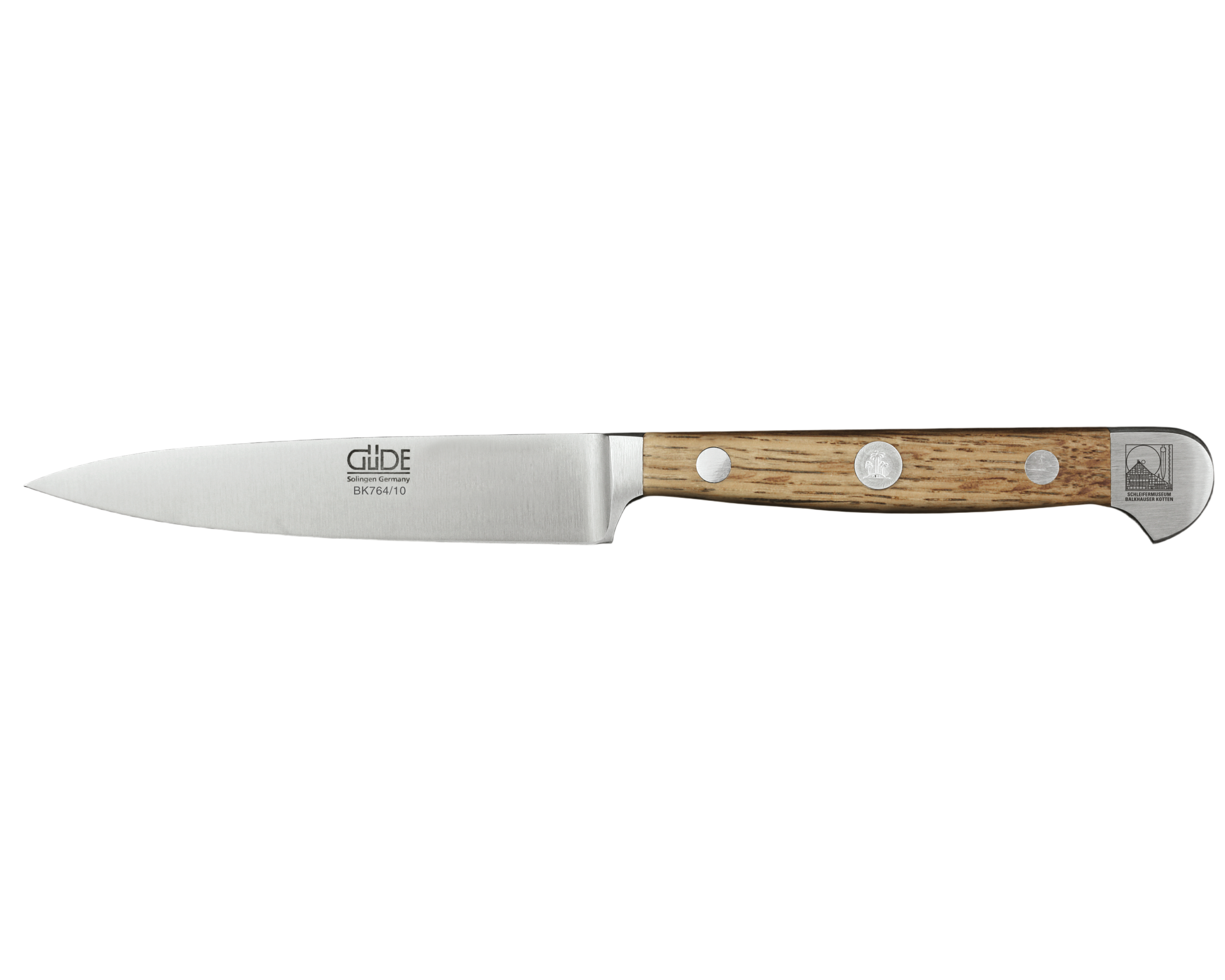 Güde Alpha BK Straight Paring Knife 4-in, model BK764/10, with hand-wash oak wood handle