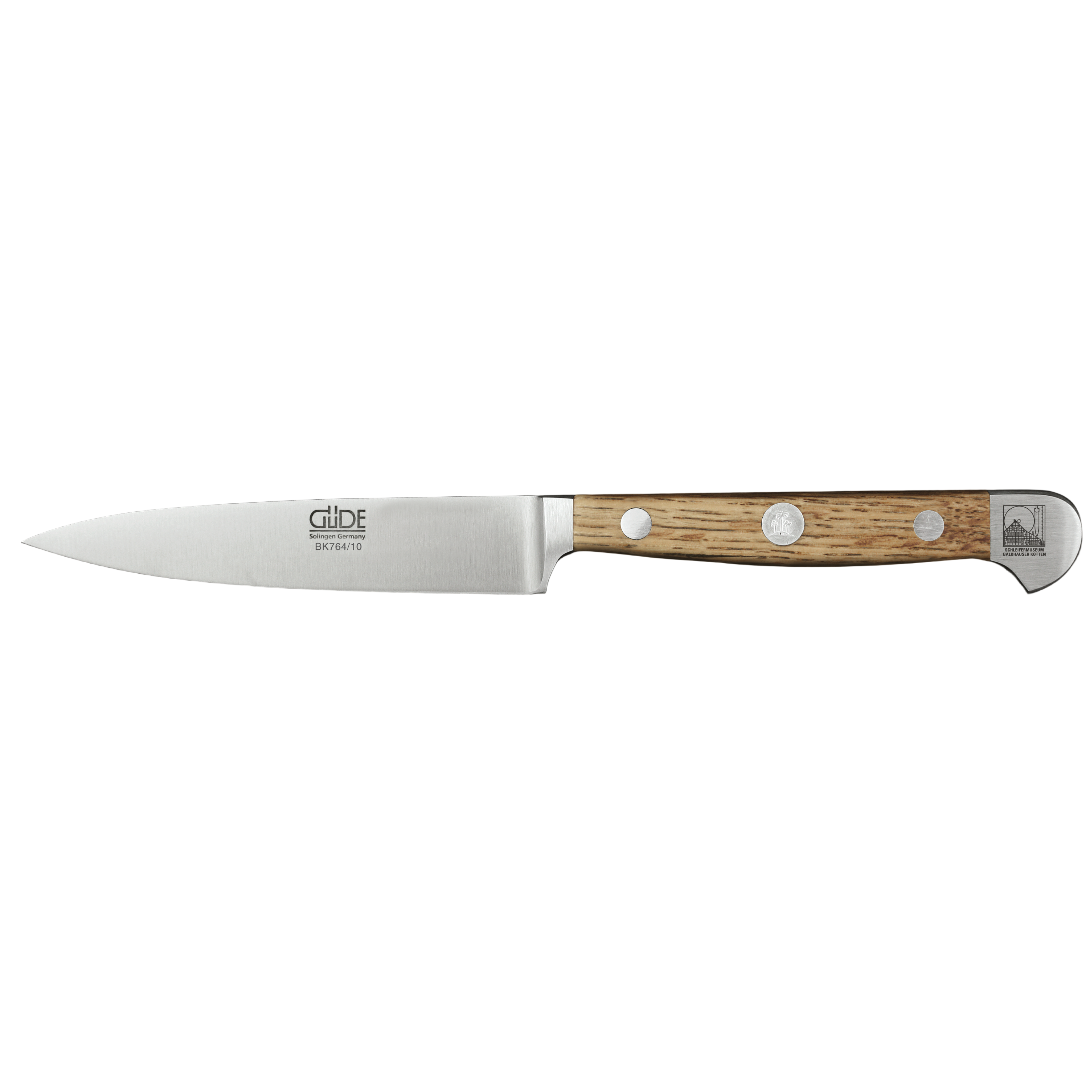 Güde Alpha BK Straight Paring Knife 4-in, model BK764/10, with hand-wash oak wood handle