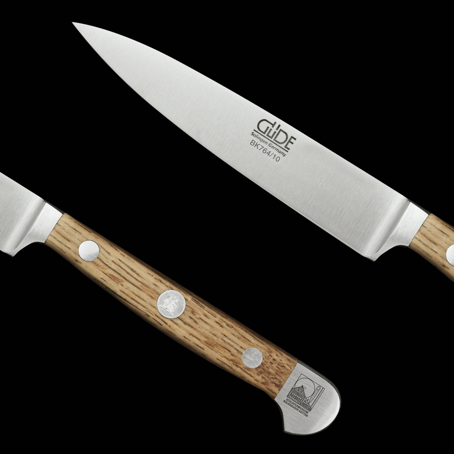 Gude Alpha Balkhauser Kotten Series Forged Double Bolster Paring Knife 4", Oak Wood Handle - GuedeUSA