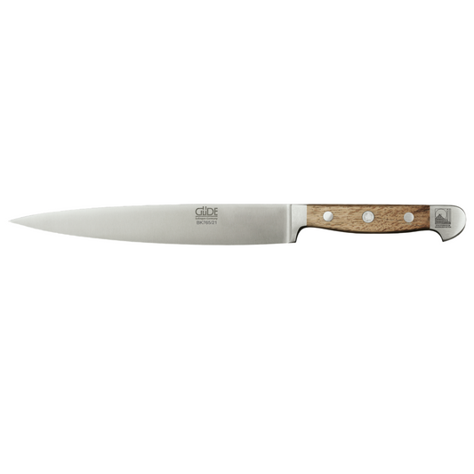 Gude Alpha BK Series Forged Double Bolster Carving Knife 8-in, Oak Wood Handle