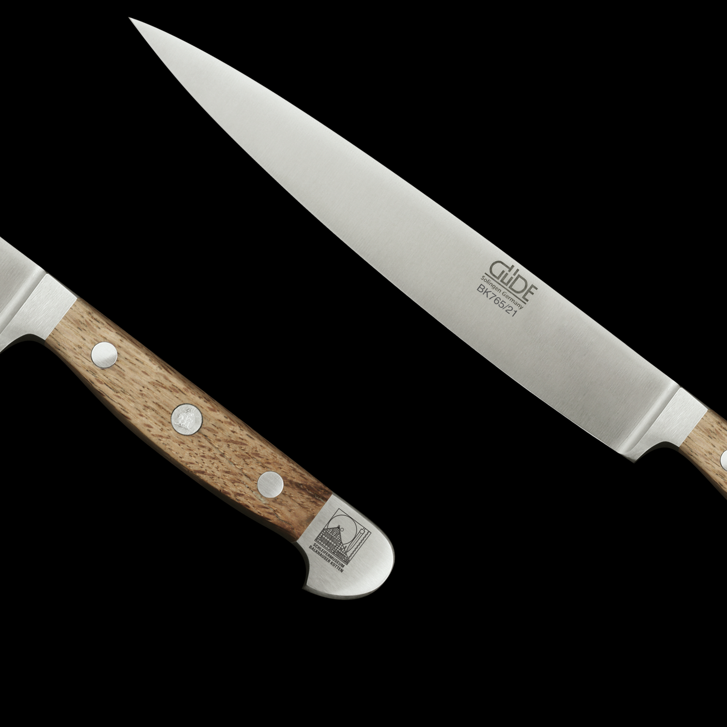 Gude Alpha Balkhauser Kotten Series Forged Double Bolster Carving Knife 8", Oak Wood Handle - GuedeUSA