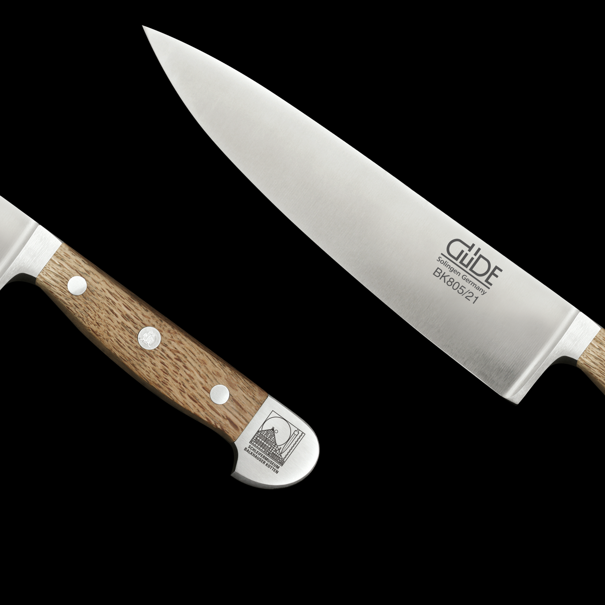 Gude Alpha Balkhauser Kotten Series Forged Double Bolster Chef's Knife, 8", Oak Wood Handle - GuedeUSA