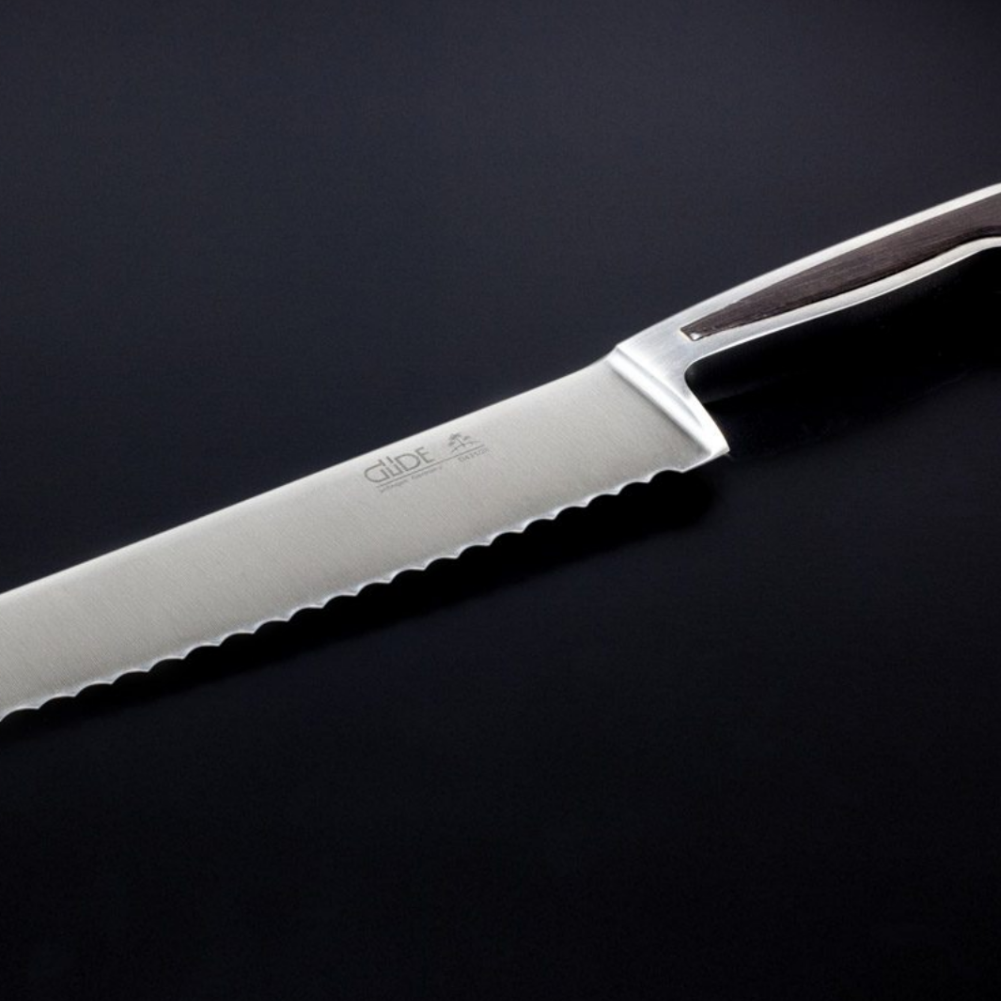 Gude Delta Series Forged Double Bolster Bread Knife 10", African Black Wood Handle and Serrated Blade - GuedeUSA