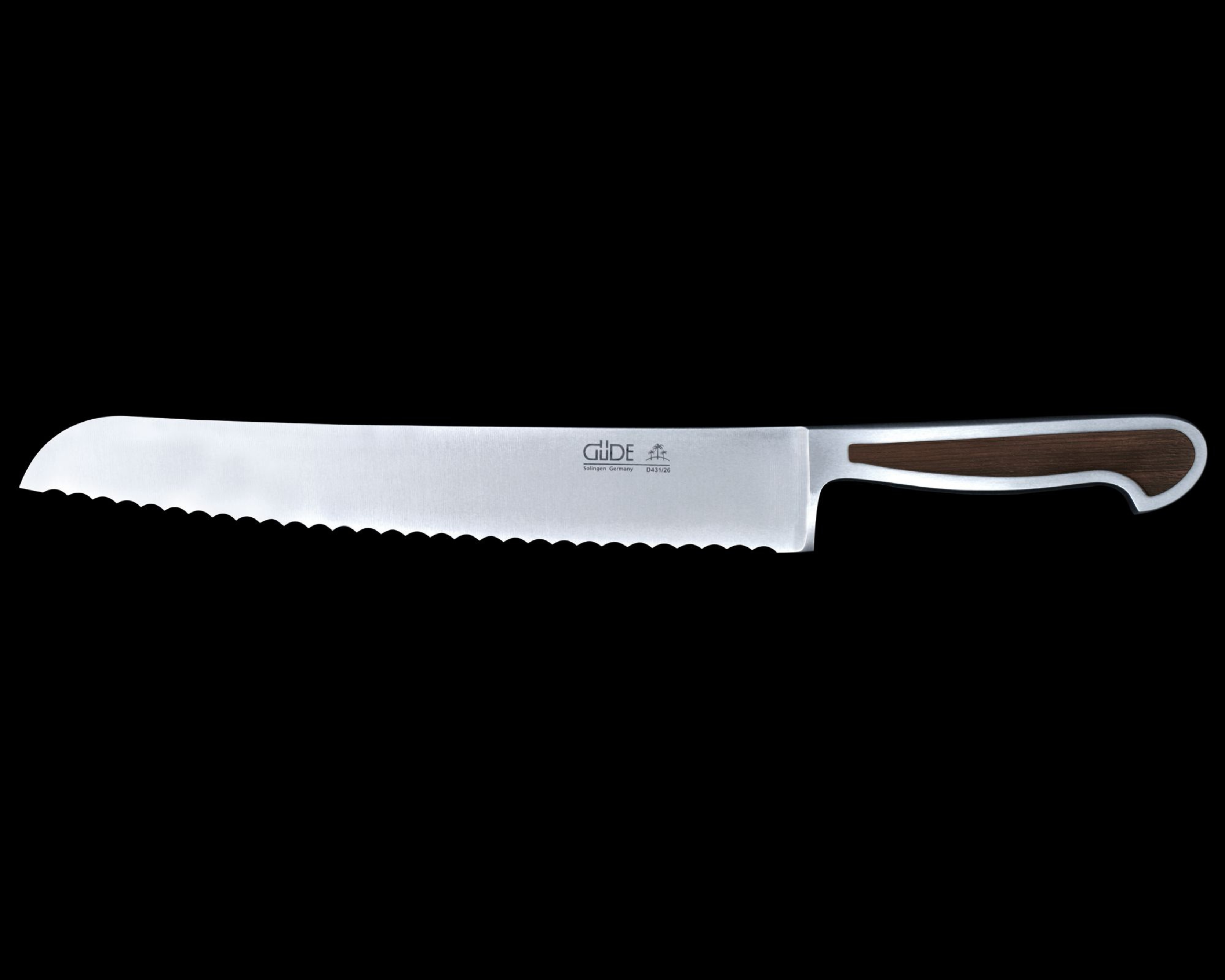 Gude Delta Series Forged Double Bolster Bread Knife 10", African Black Wood Handle and Serrated Blade - GuedeUSA