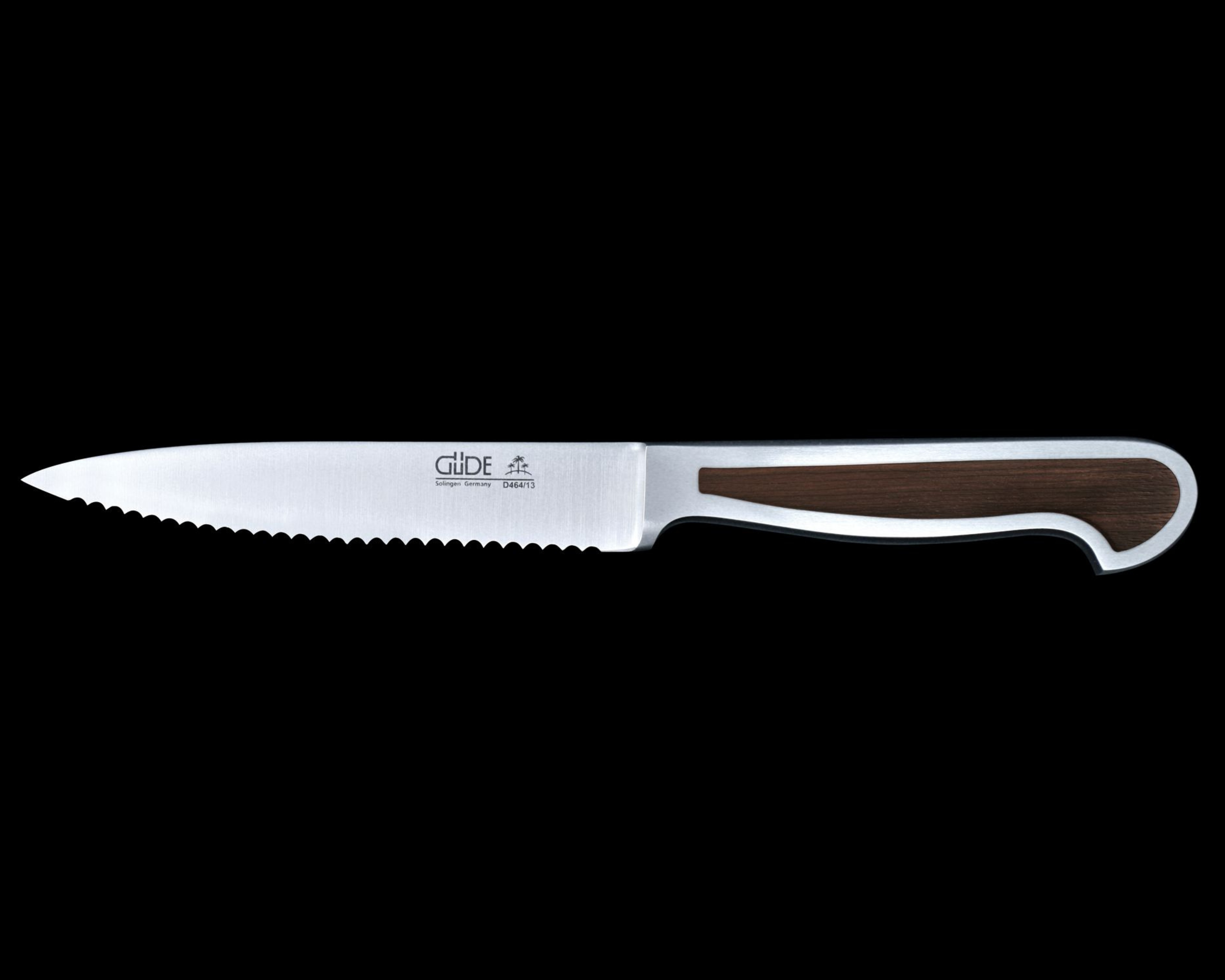 Gude Delta Series Forged Double Bolster Tomato Knife 5", African Black Wood Handle and Serrated Blade - GuedeUSA