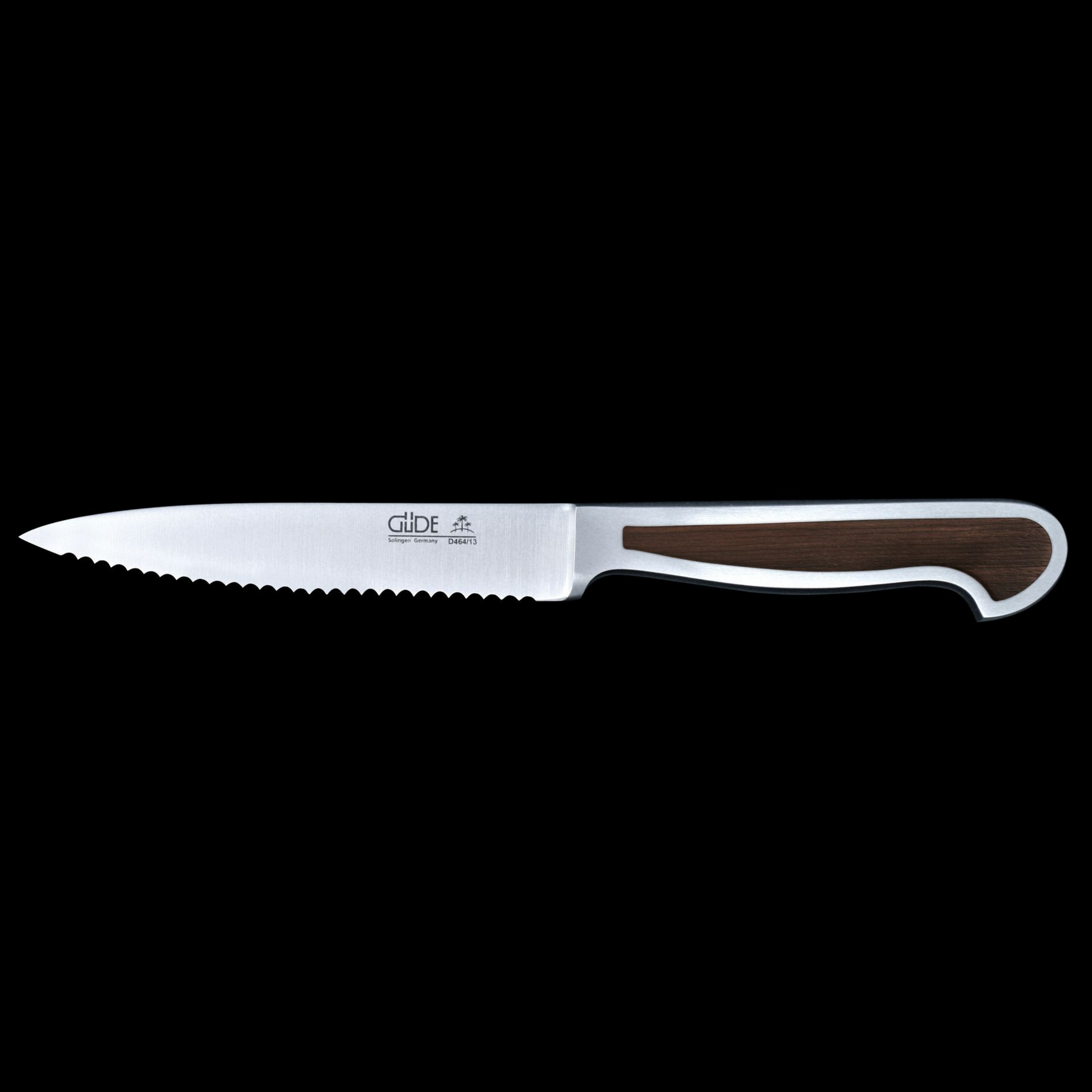Gude Delta Series Forged Double Bolster Tomato Knife 5", African Black Wood Handle and Serrated Blade - GuedeUSA