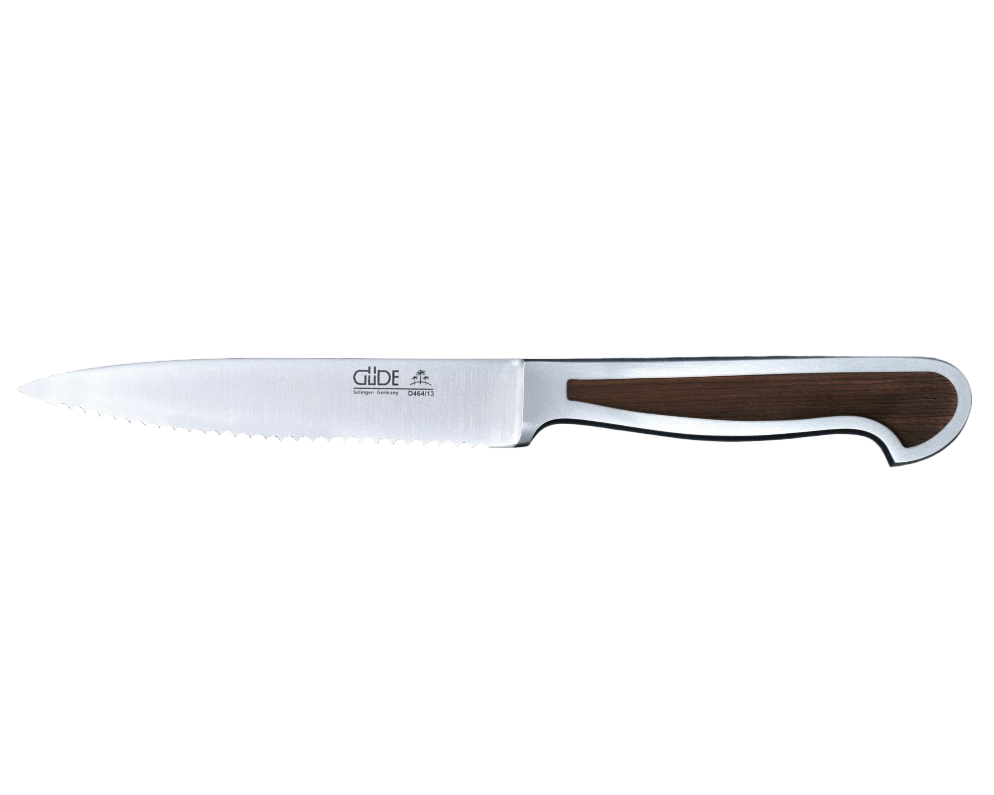 Gude Delta Series Forged Double Bolster Serrated Tomato Knife 5-in, African Blackwood Handle - Gude Shop USA