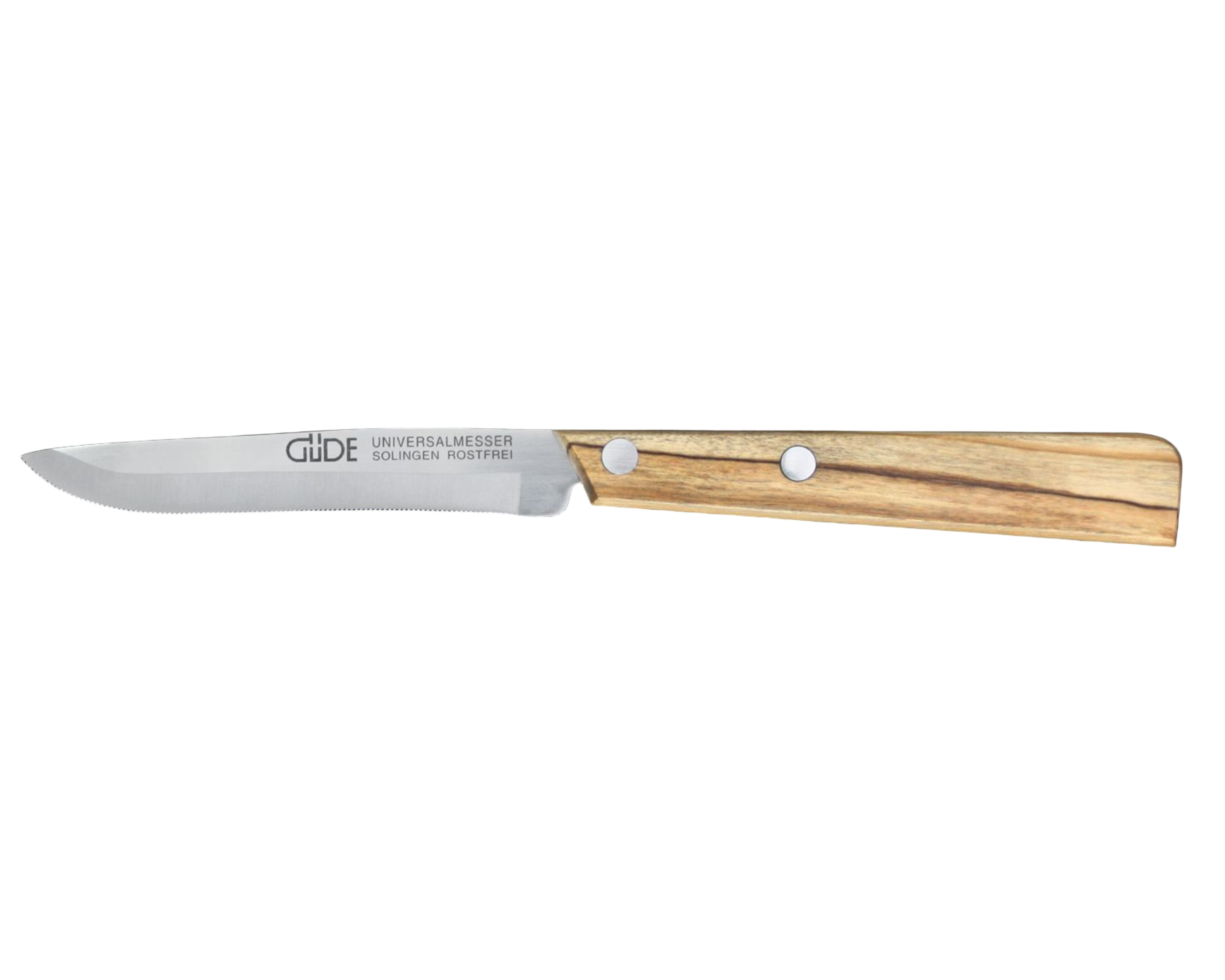 Gude Universal Series Utility Serrated Knife 4-in, Olivewood Handle - Gude Shop USA