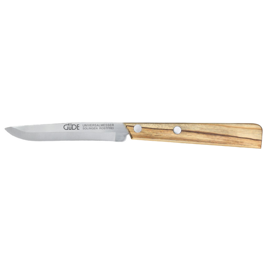 Gude Universal Series Utility Serrated Knife 4-in, Olivewood Handle