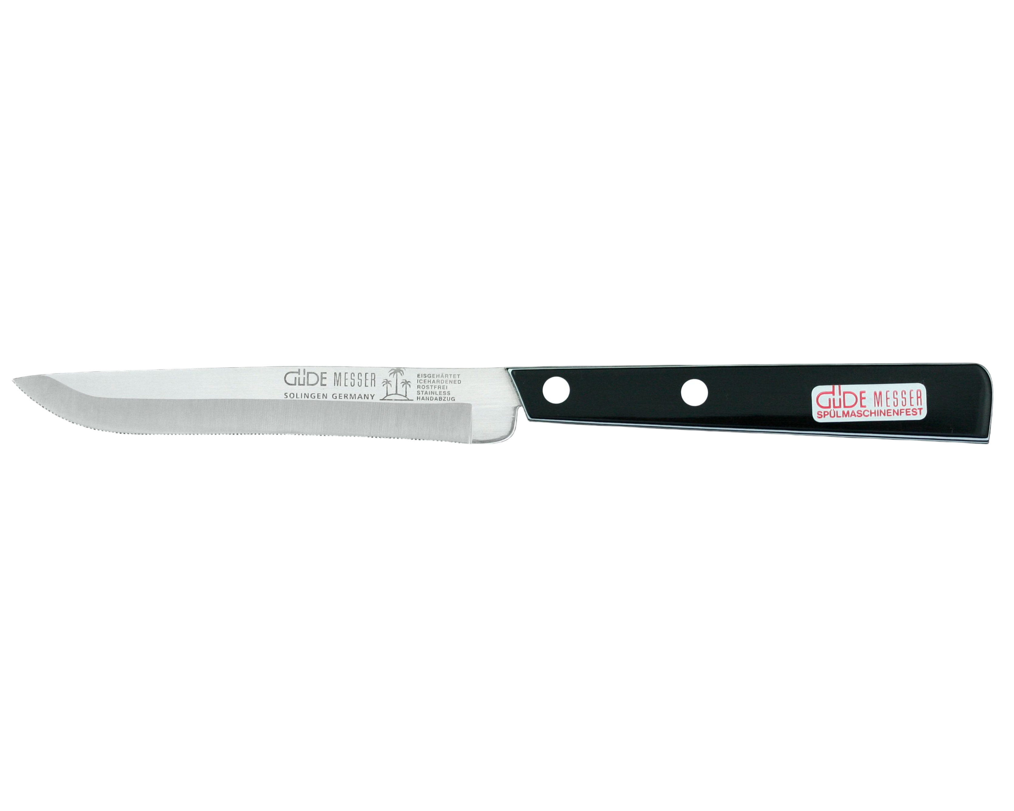 Gude Universal Series Utility Serrated Knife 4-1/3-in, Black / White Hostaform Handle - Gude Shop USA