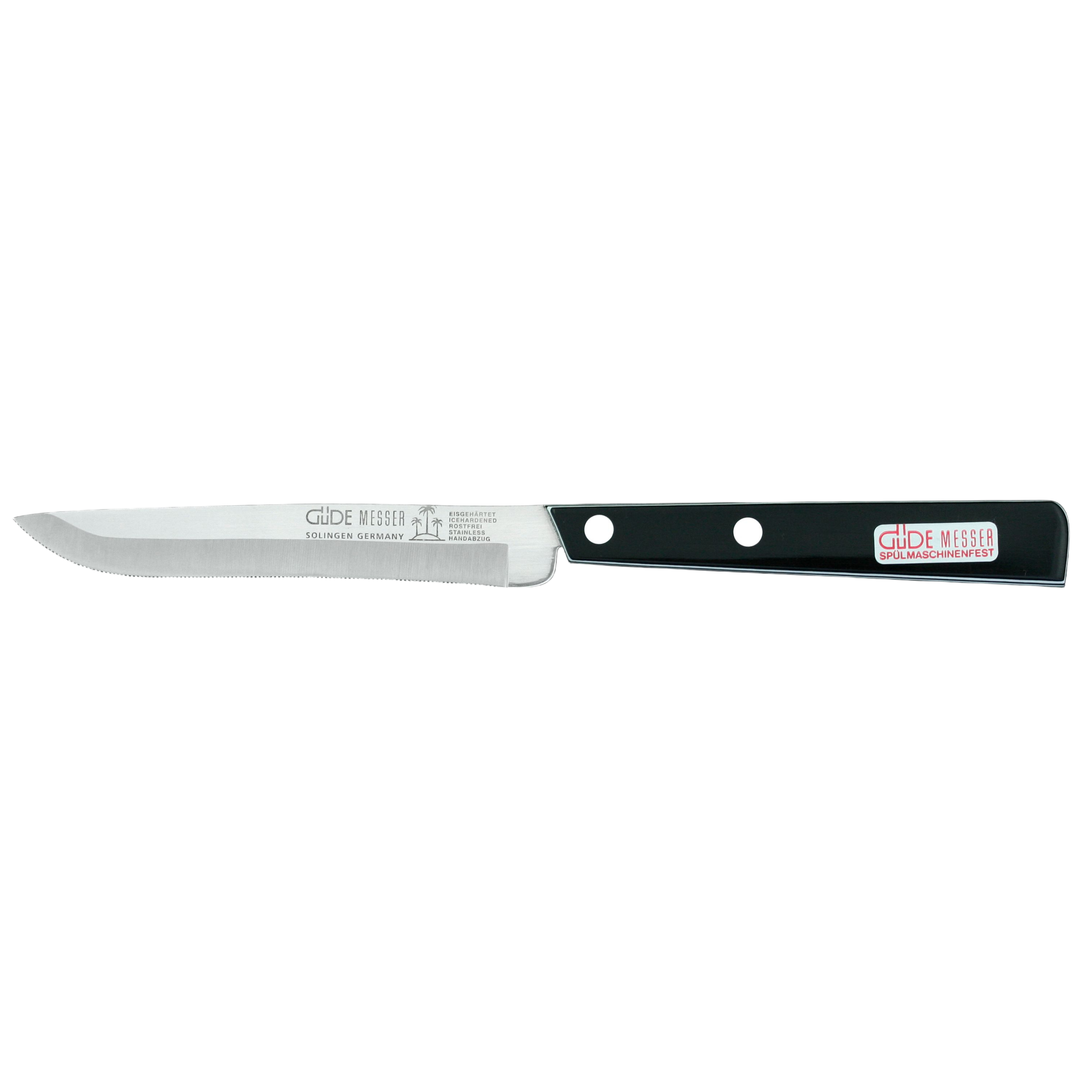 Gude Universal Series Utility Serrated Knife 4-1/3-in, Black / White Hostaform Handle - Gude Shop USA