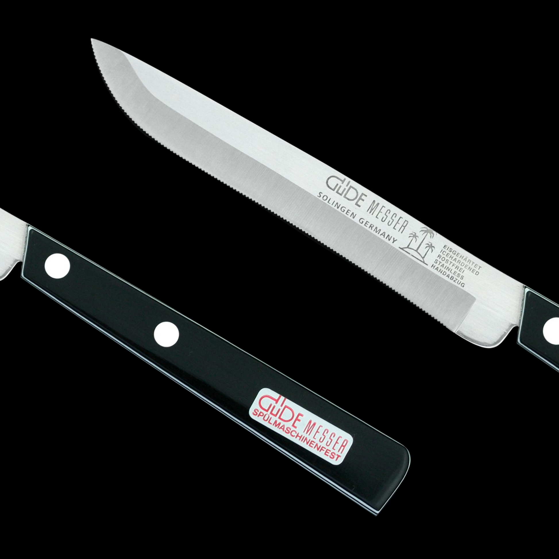 Gude Universal Knife Series 6pc set, Black / White Hostaform Handle and Serrated Blade - GuedeUSA