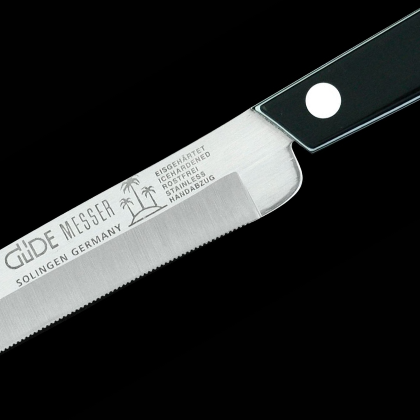 Gude Universal Knife Series 4", Black / White Hostaform Handle and Serrated Blade - GuedeUSA