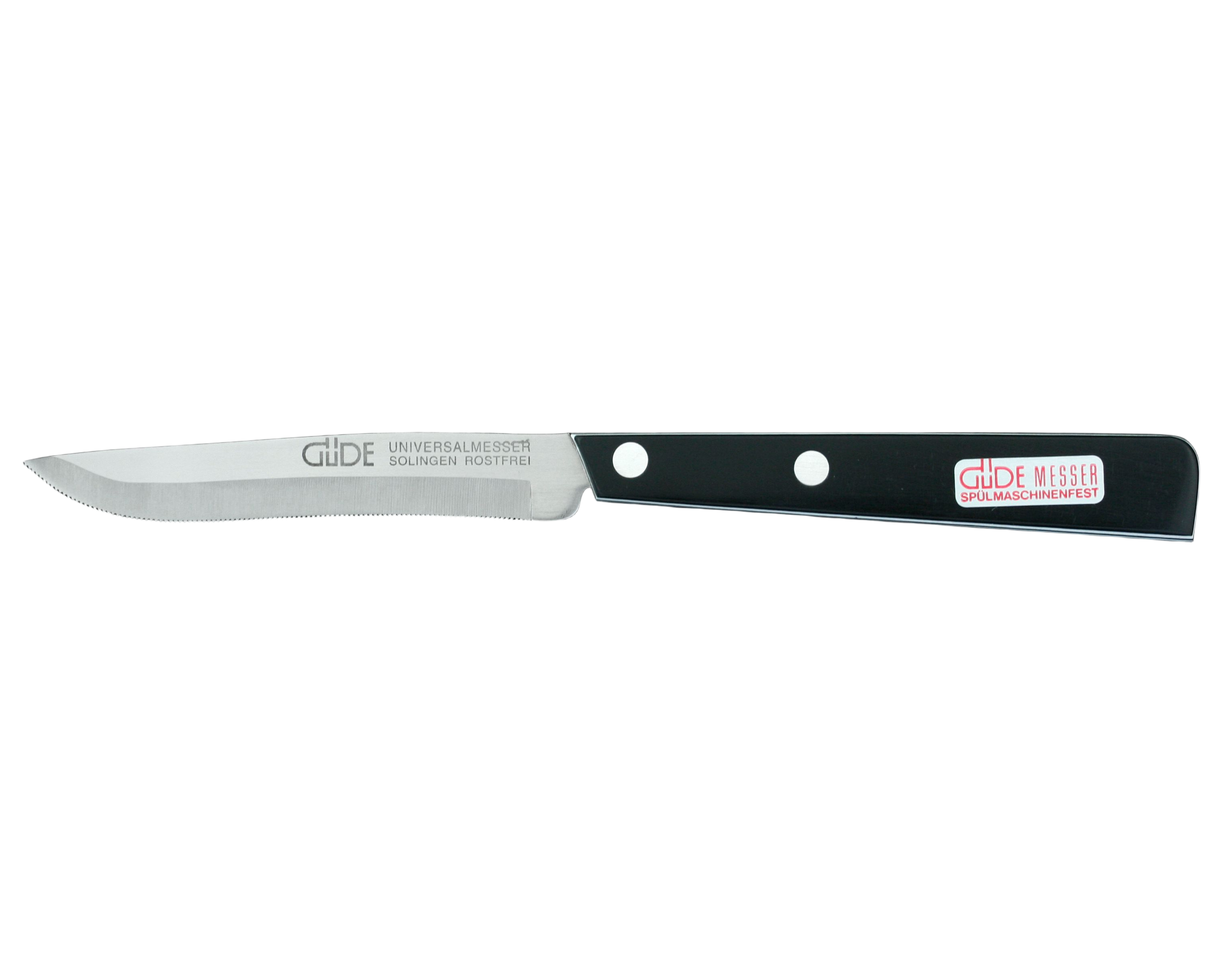 Gude Universal Series Utility Serrated Knife 4-in, Black / White Hostaform Handle - Gude Shop USA