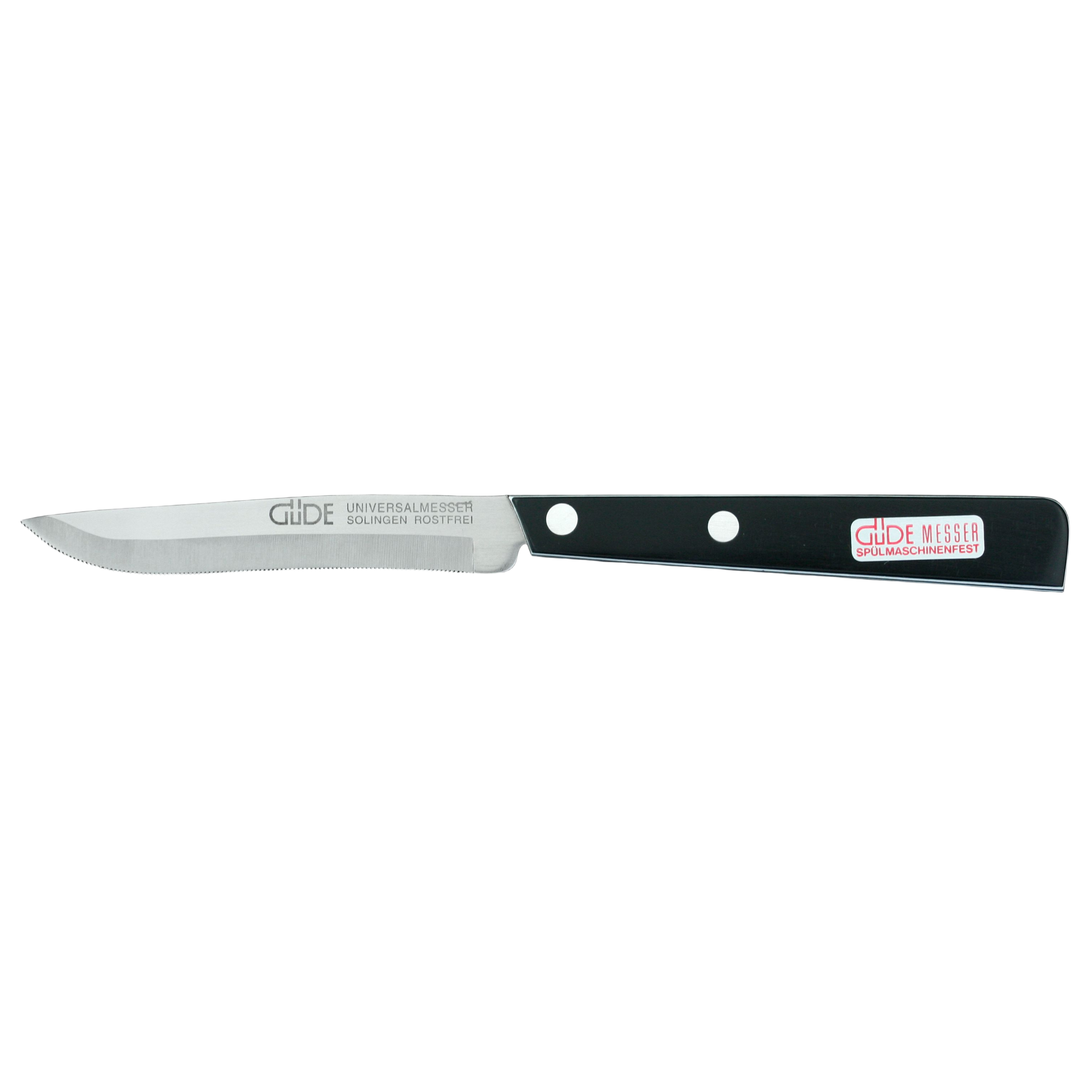 Gude Universal Series Utility Serrated Knife 4-in, Black / White Hostaform Handle - Gude Shop USA