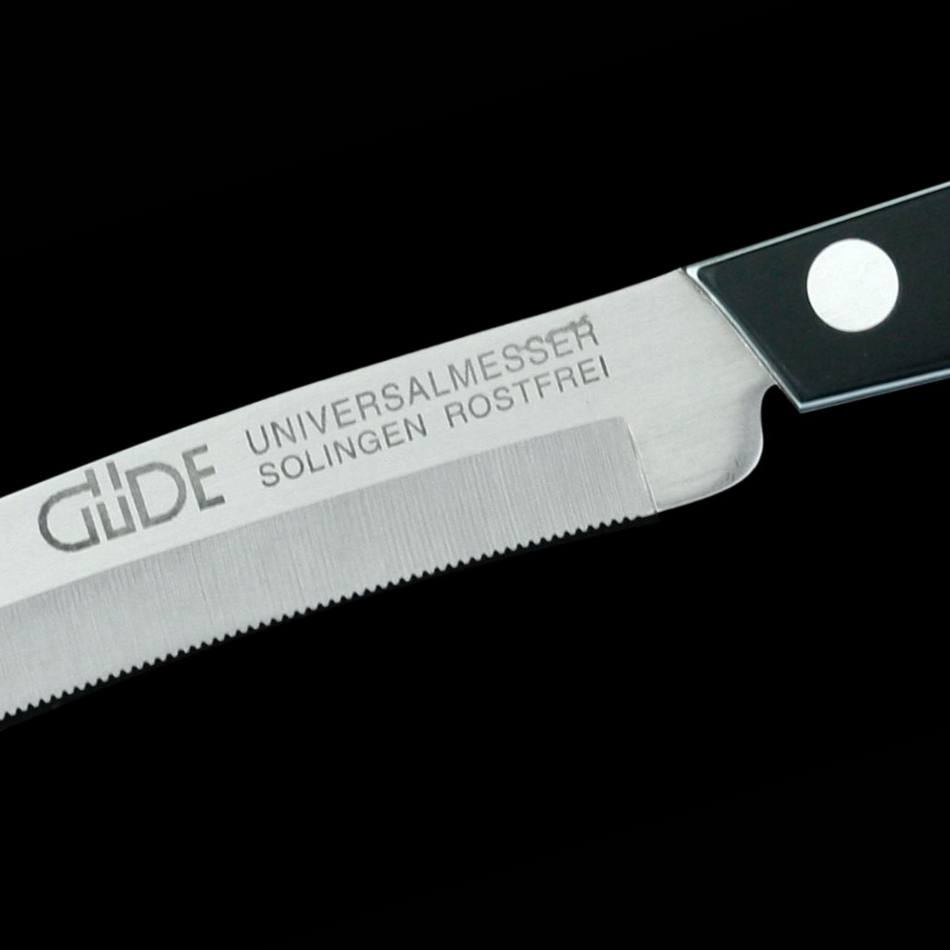 Gude Universal Knife Series 3", Black / White Hostaform Handle and Serrated Blade - GuedeUSA