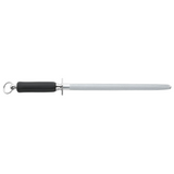 Güde Omikron Knife Sharpening Steel 12-1/2-in with black polymer handle, hand-forged in Solingen, Germany