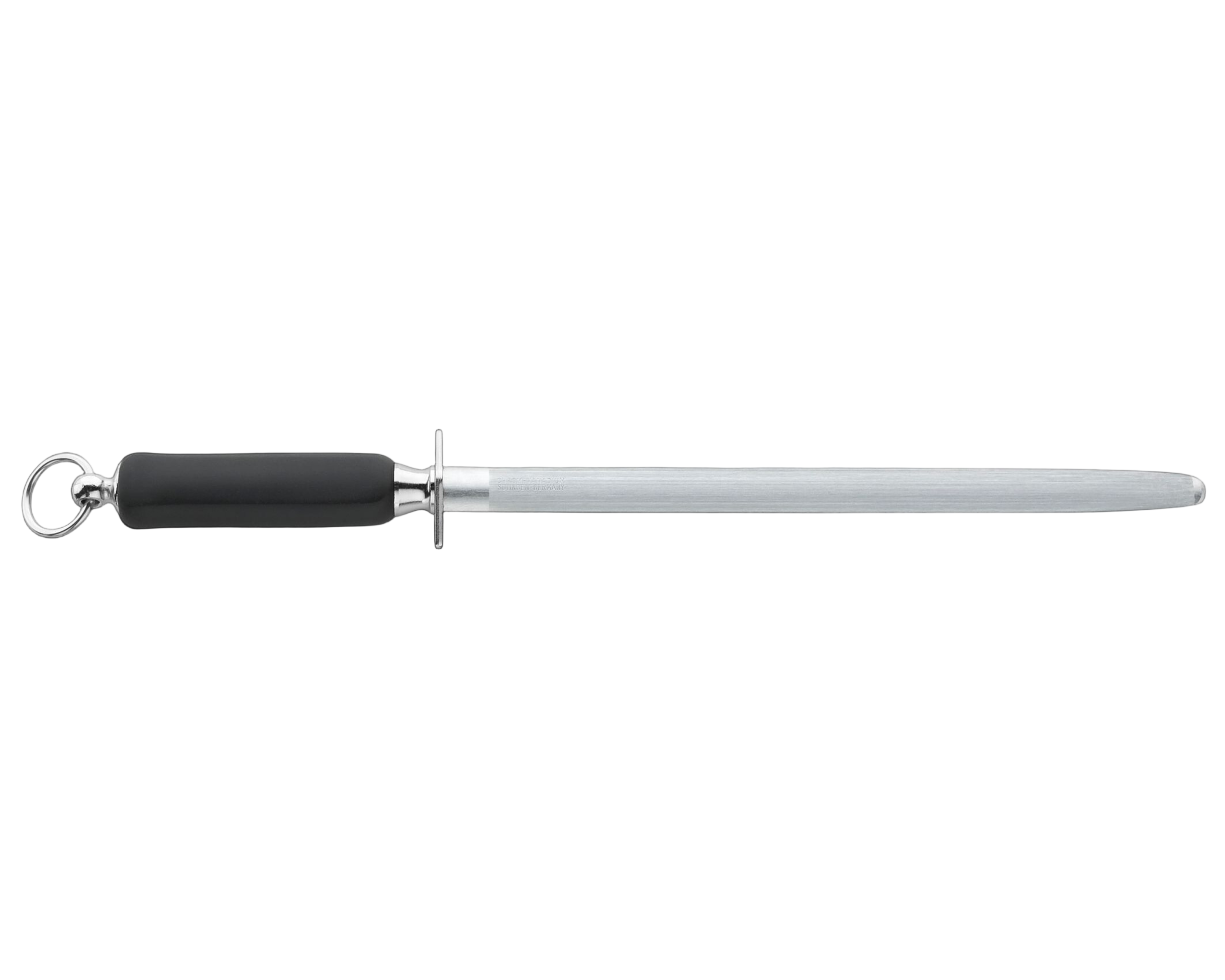 Güde Omikron Knife Sharpening Steel 12-1/2-in with black polymer handle, hand-forged in Solingen, Germany