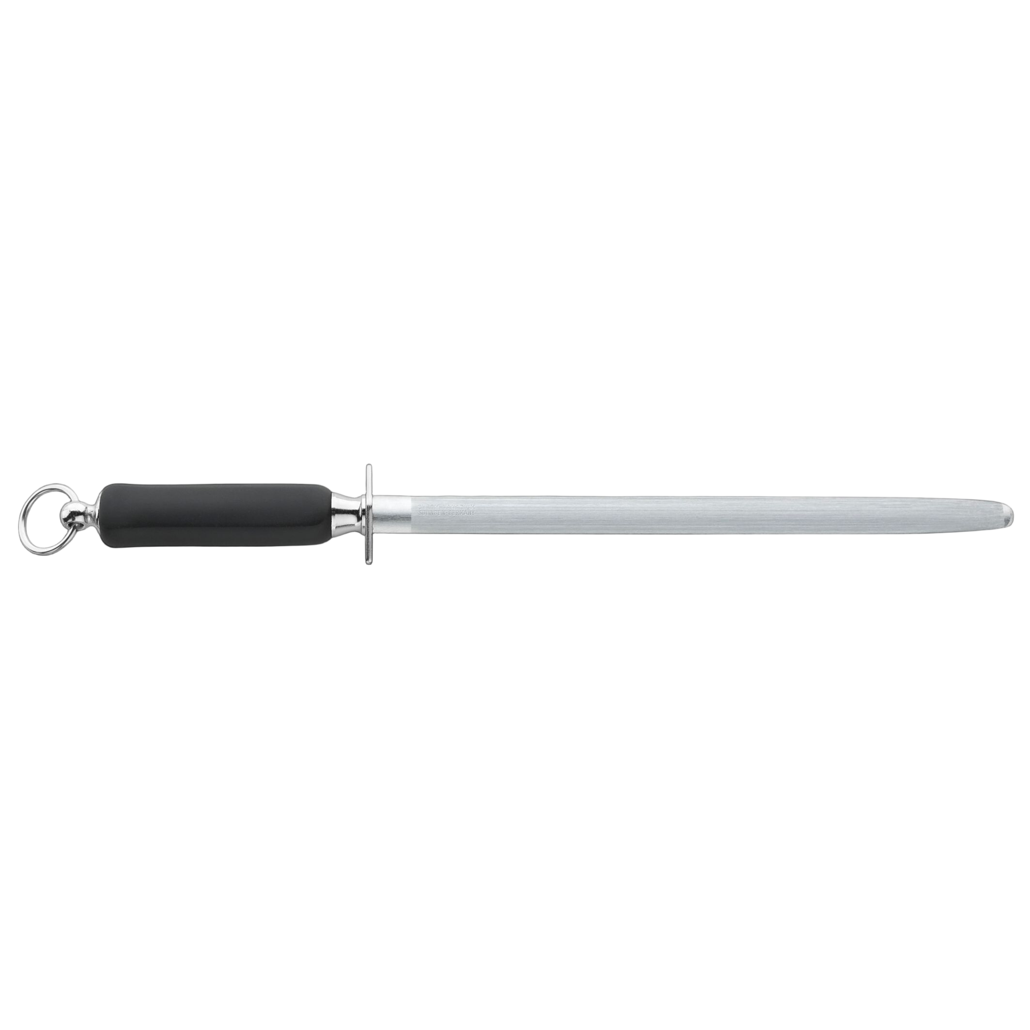 Güde Omikron Knife Sharpening Steel 12-1/2-in with black polymer handle, hand-forged in Solingen, Germany