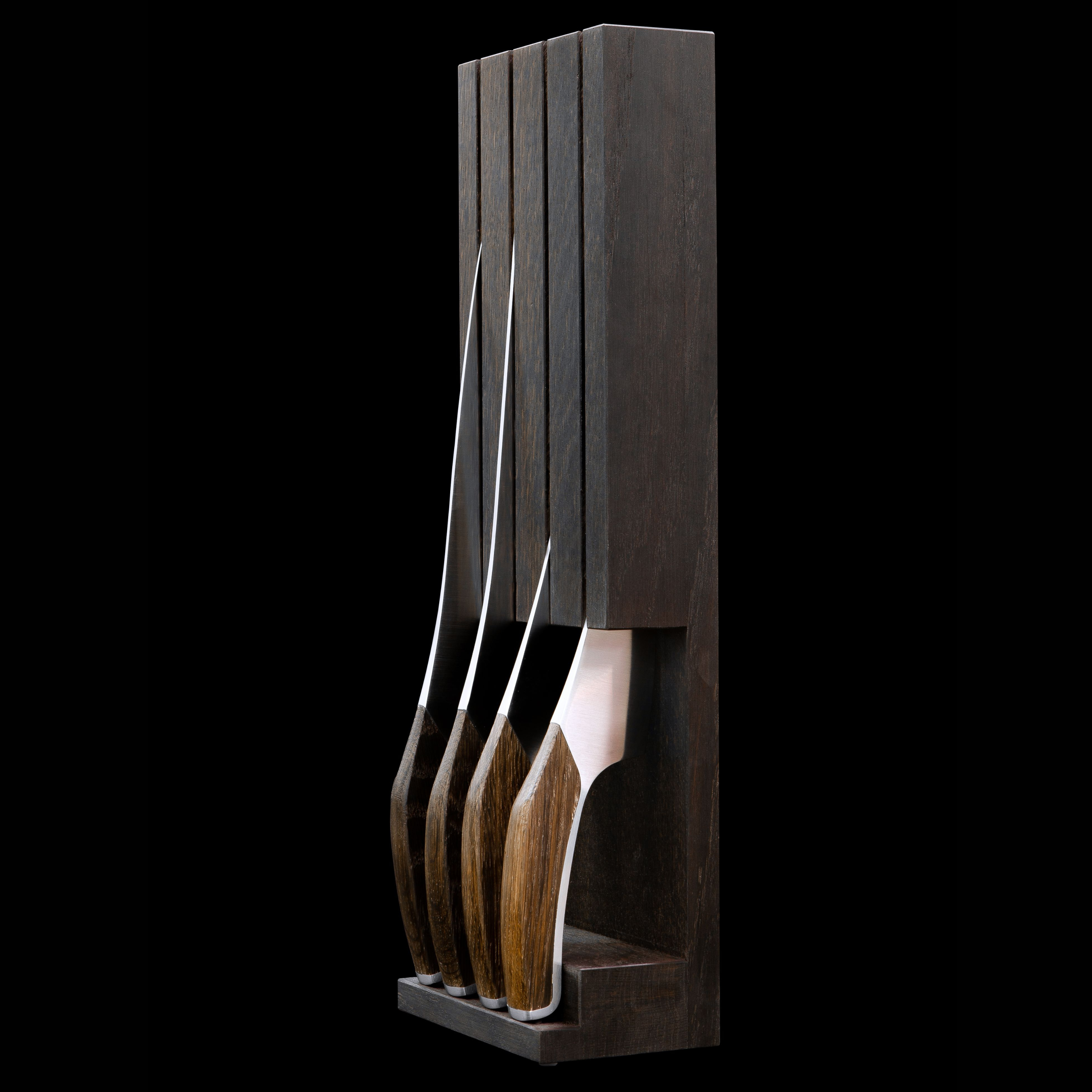 Güde SYNCHROS knife storage case in flamed oak wood, holds all four SYNCHROS knives