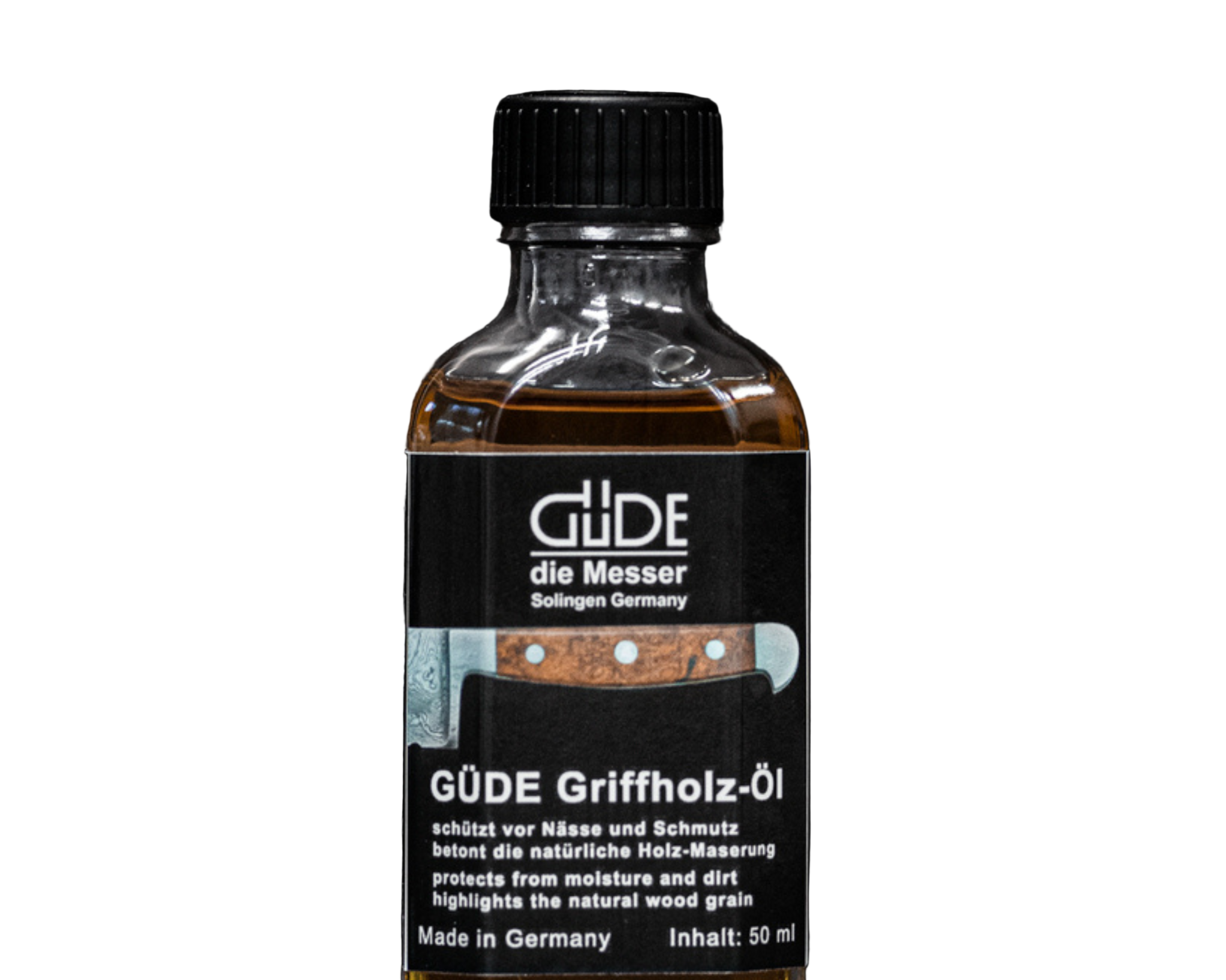 Güde knife wood oil in a 50 ml bottle, care product for the wooden handles of Güde knives