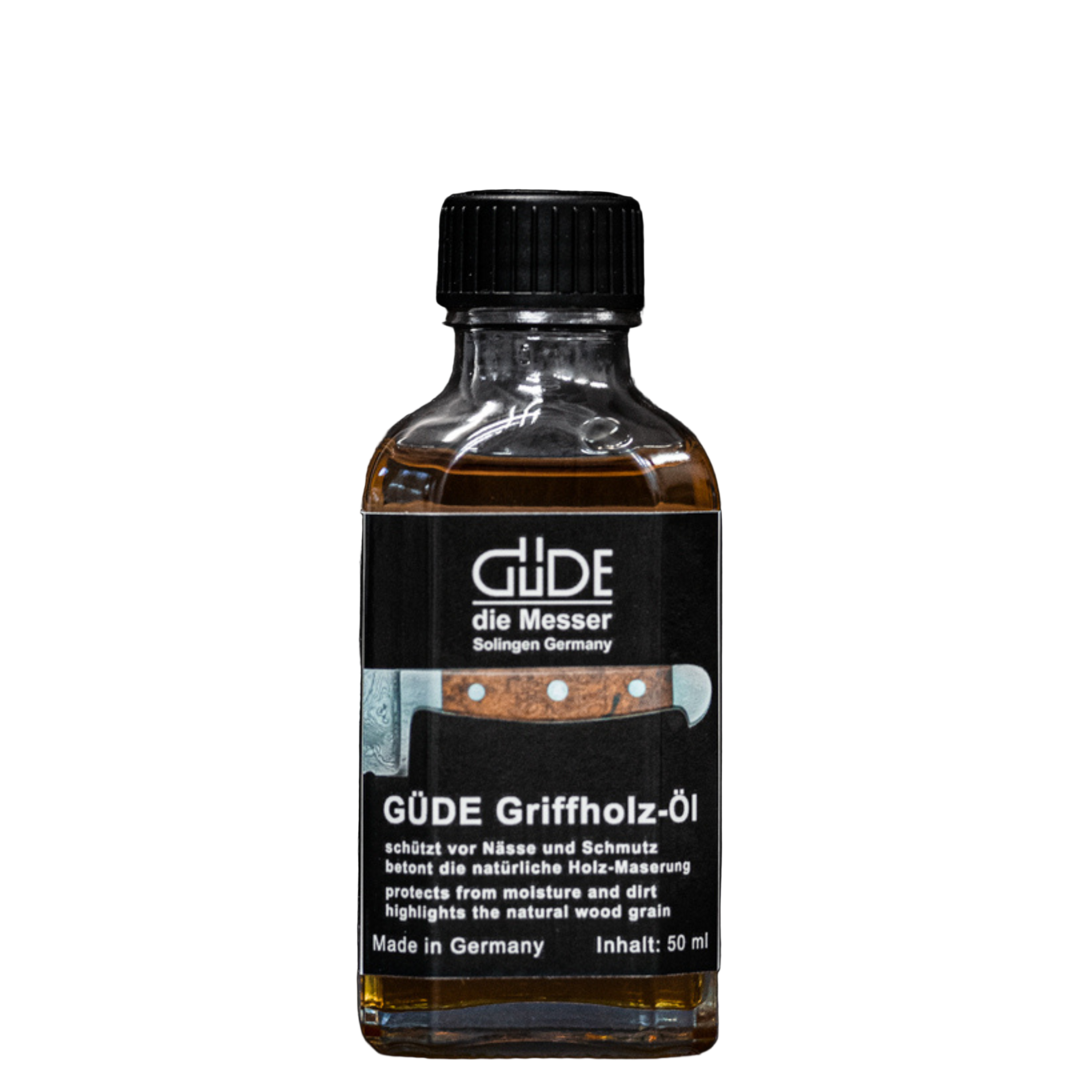 Güde knife wood oil in a 50 ml bottle, care product for the wooden handles of Güde knives