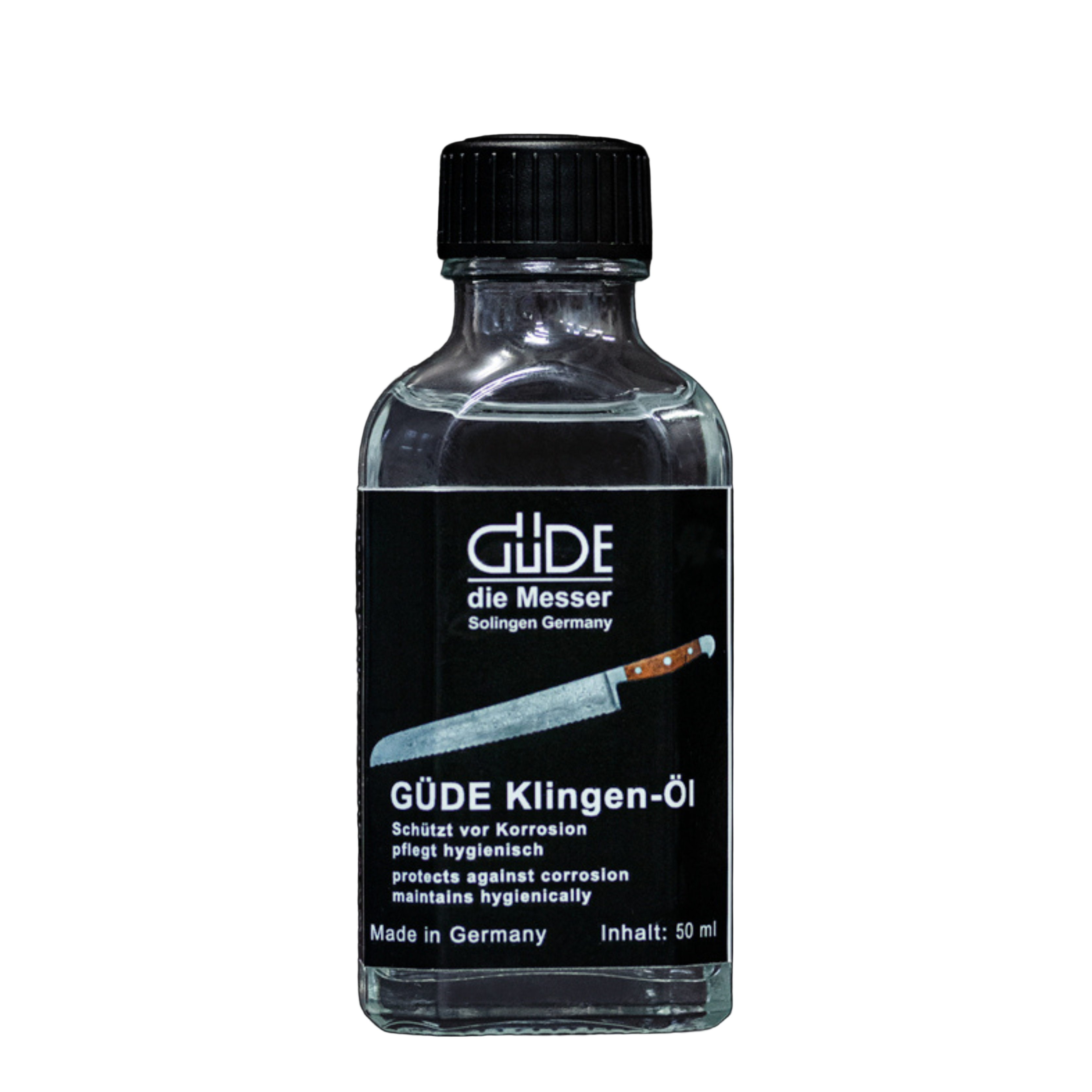 Güde knife blade oil cleaner in a 50 ml bottle, care product for Güde knife blades