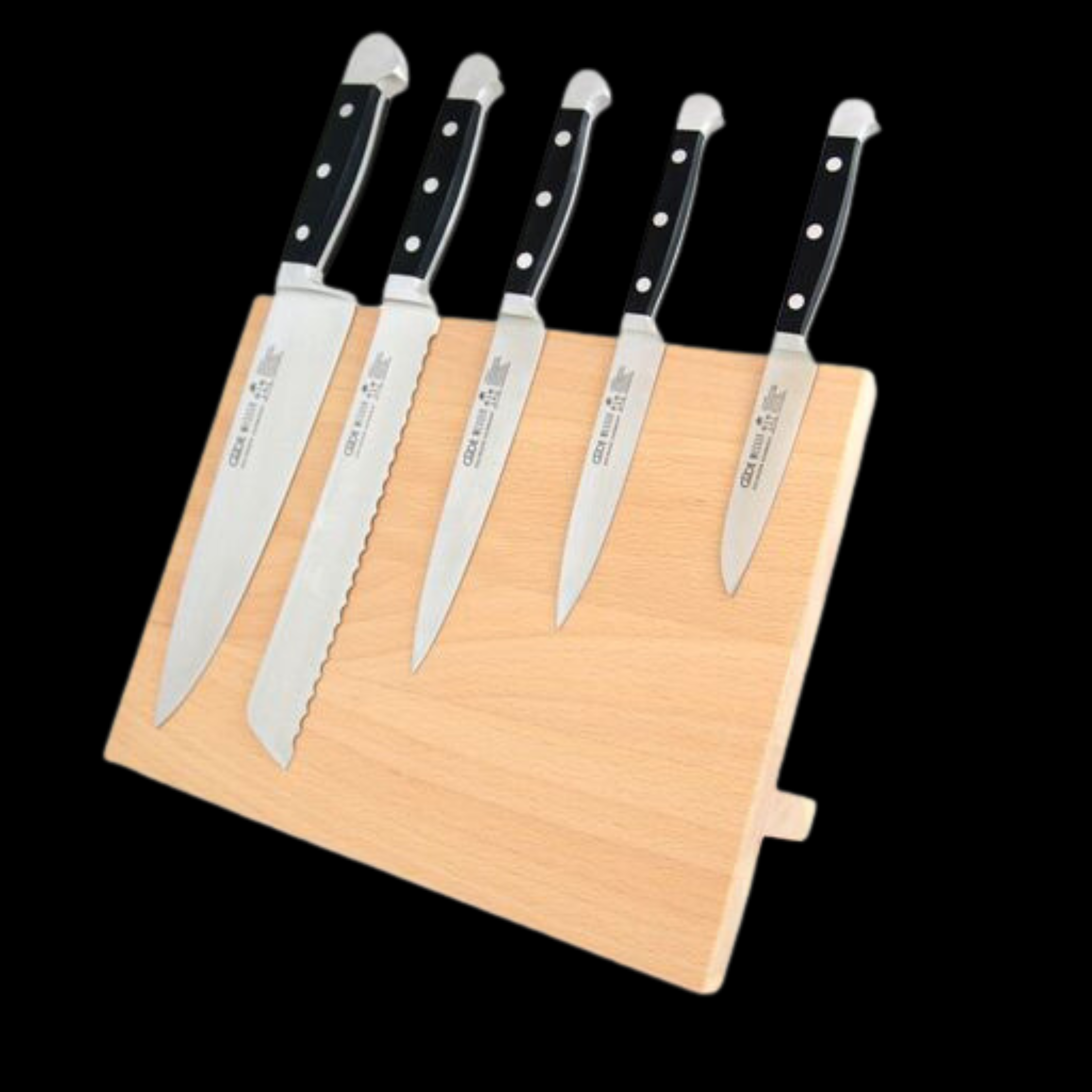 Güde beechwood magnetic knife block, holds up to five Güde knives securely
