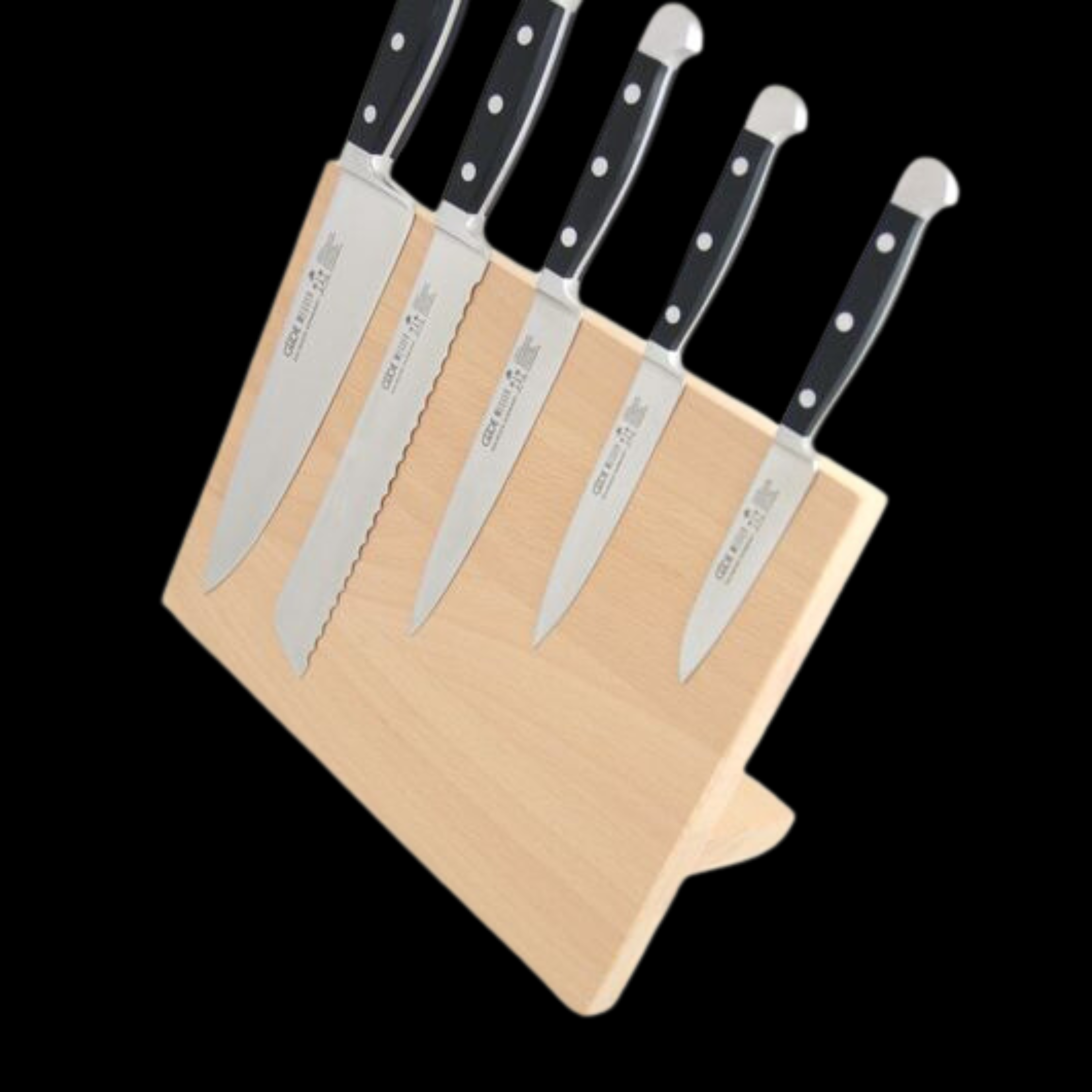 Güde beechwood magnetic knife block, strong magnets grip blades of all sizes